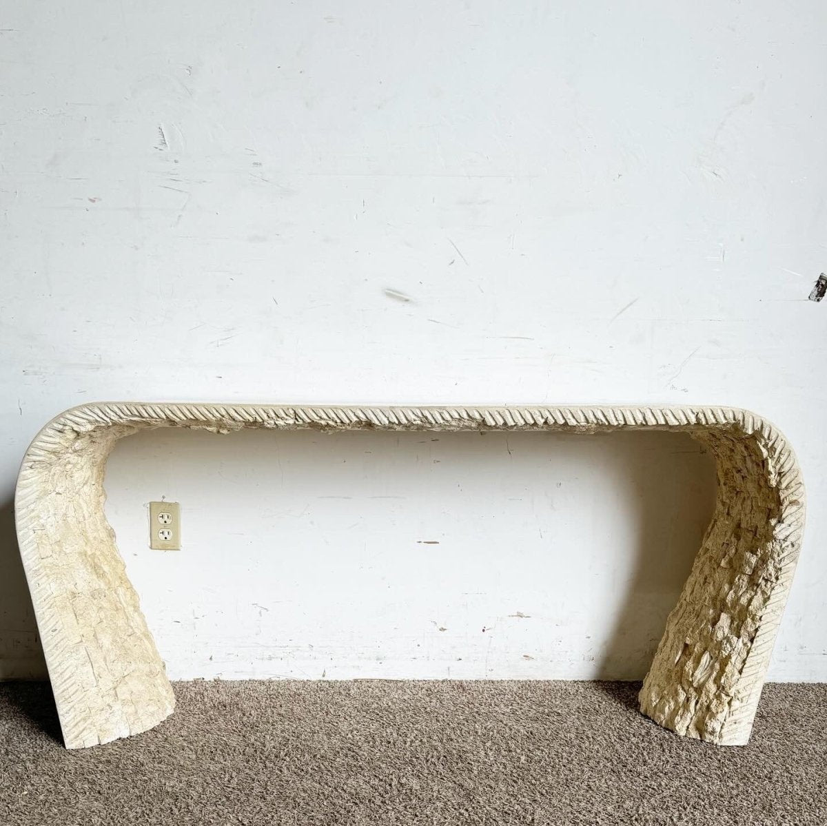 Postmodern Tessellated Stone Waterfall Console Table, Maitland - Smith Style - Dolphin & Flamingo