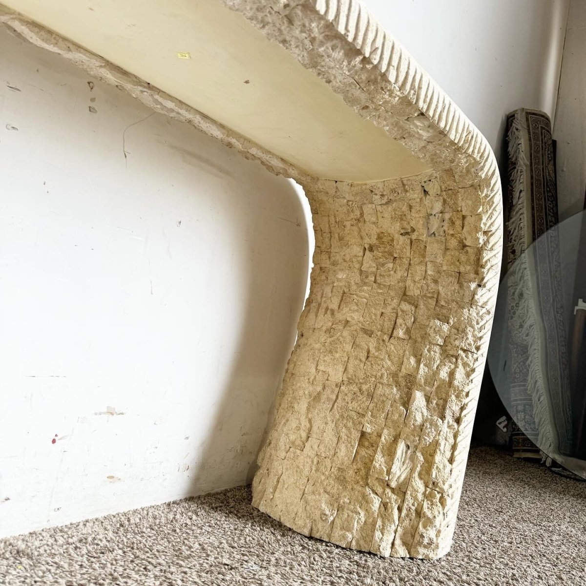 Postmodern Tessellated Stone Waterfall Console Table, Maitland - Smith Style - Dolphin & Flamingo