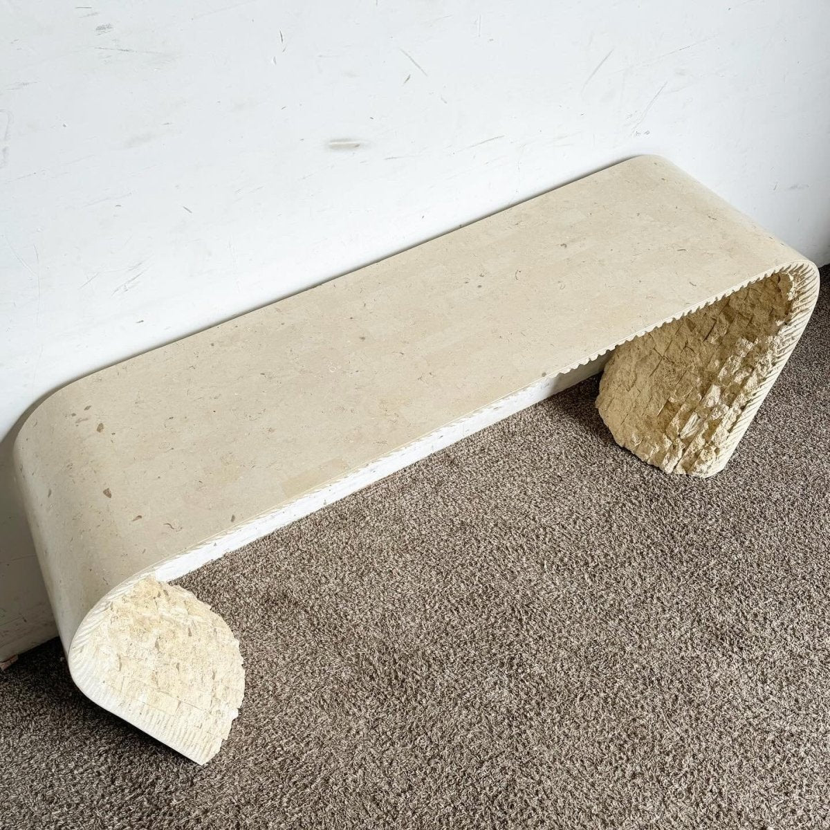 Postmodern Tessellated Stone Waterfall Console Table, Maitland - Smith Style - Dolphin & Flamingo