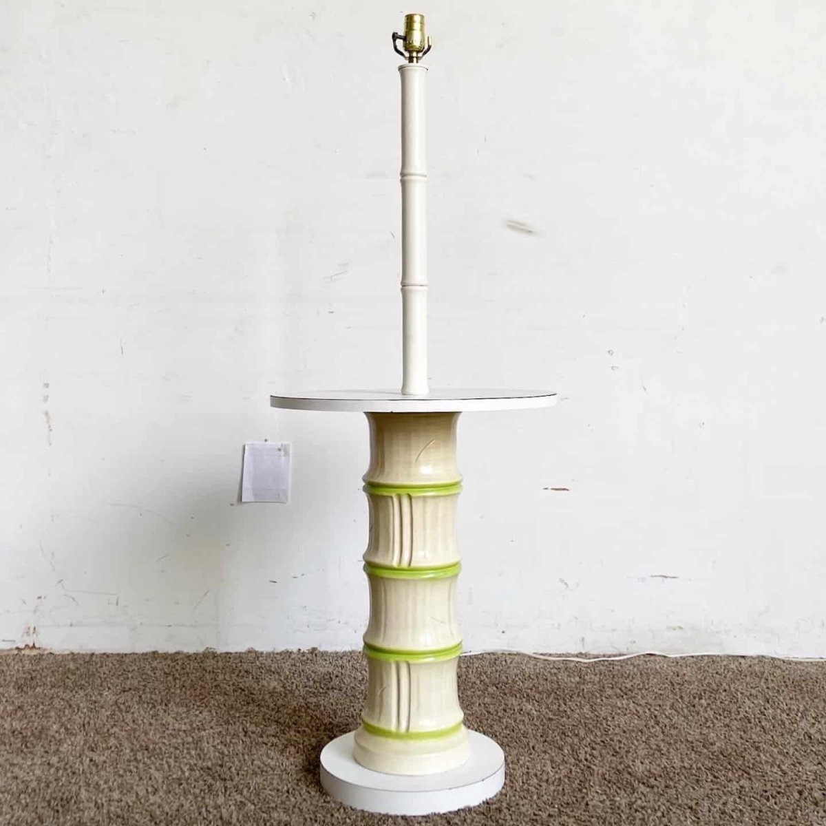 Regency Faux Bamboo Ceramic and Wood Floor Lamp/Side Table - Dolphin & Flamingo