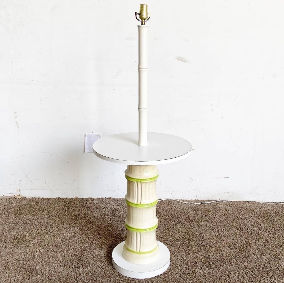 Regency Faux Bamboo Ceramic and Wood Floor Lamp/Side Table - Dolphin & Flamingo