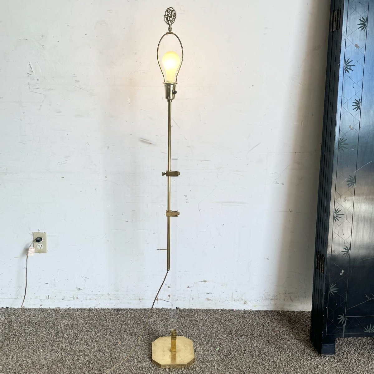 Regency Lucite and Gold Floor Lamp - Dolphin & Flamingo