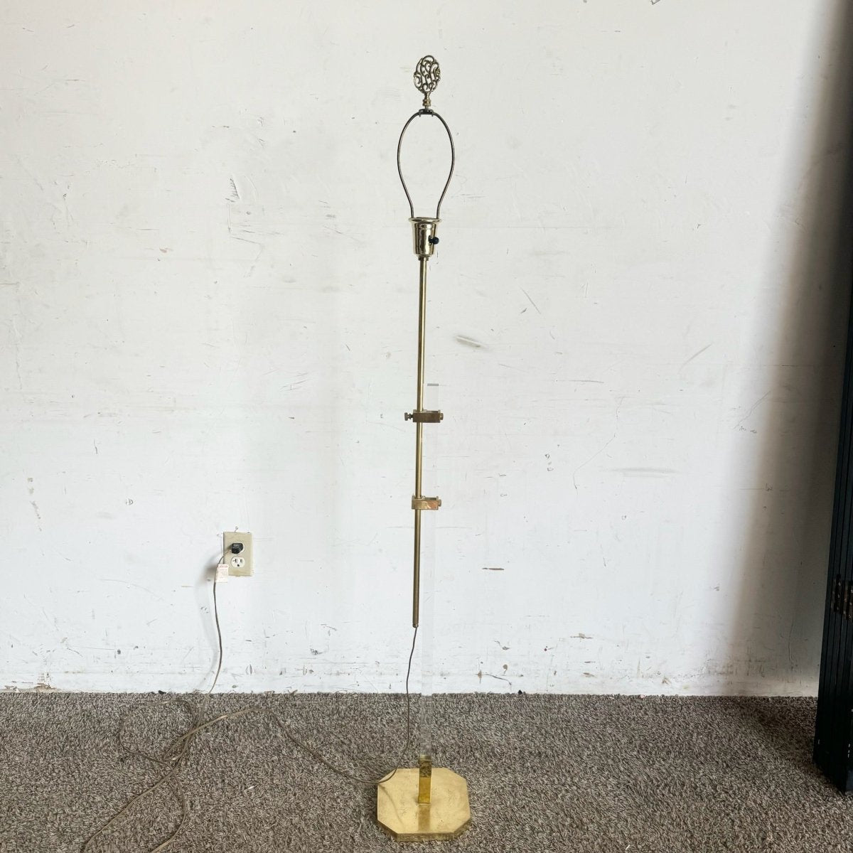 Regency Lucite and Gold Floor Lamp - Dolphin & Flamingo