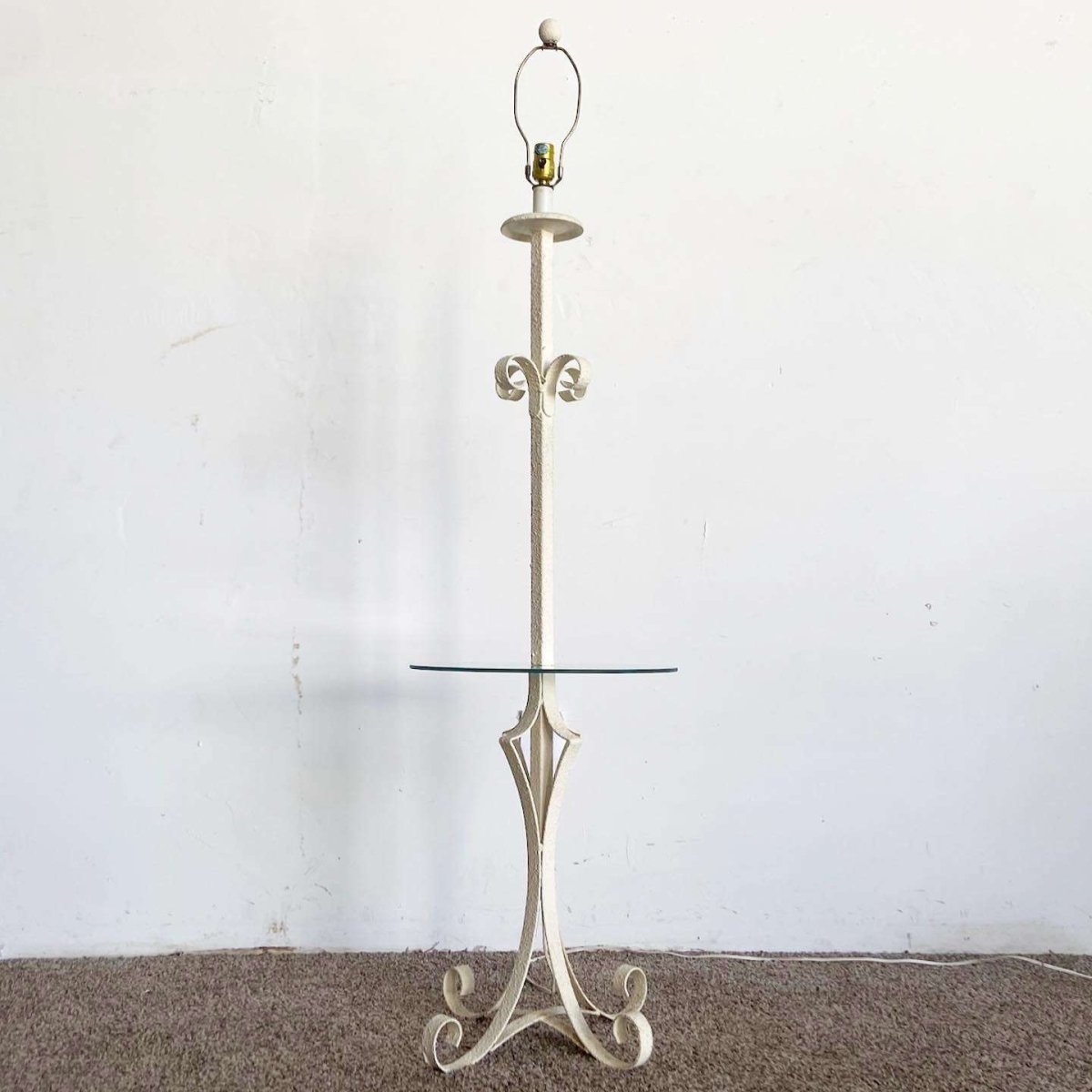 Regency Metal Floor Lamp Glass Table - Dolphin & Flamingo