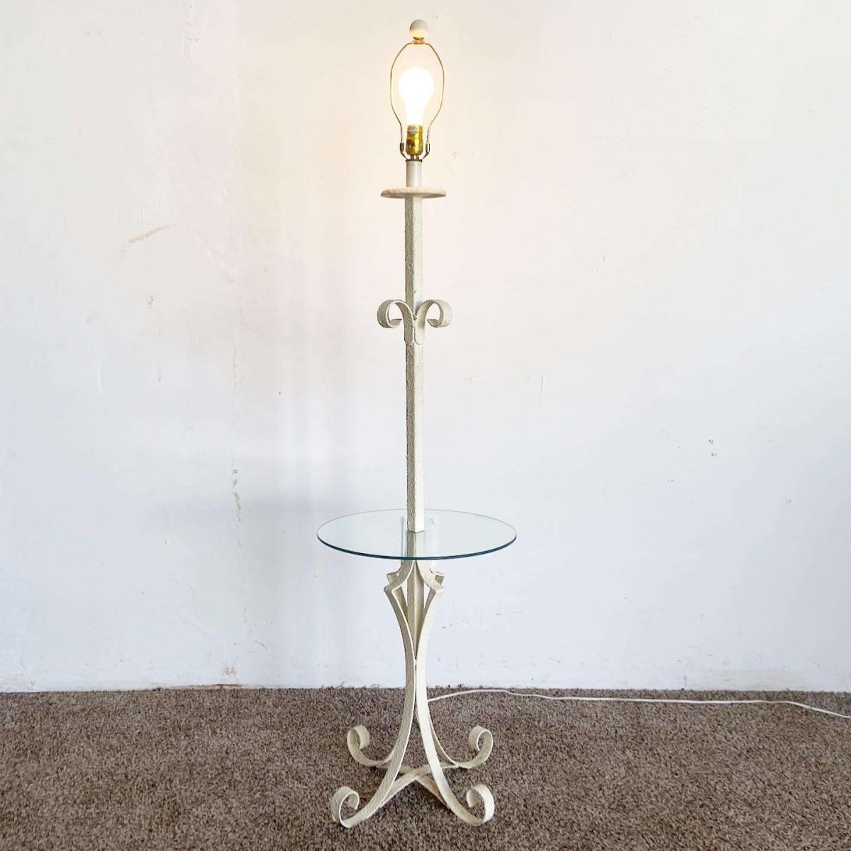 Regency Metal Floor Lamp Glass Table - Dolphin & Flamingo