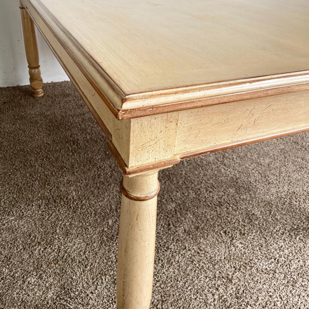 Rustic Regency Chic White Wash Wooden Dining Table - Dolphin & Flamingo
