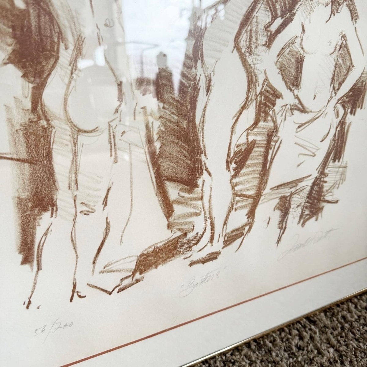 Signed and Numbered Lithograph “Bathers” by Jan De Ruth - Dolphin & Flamingo