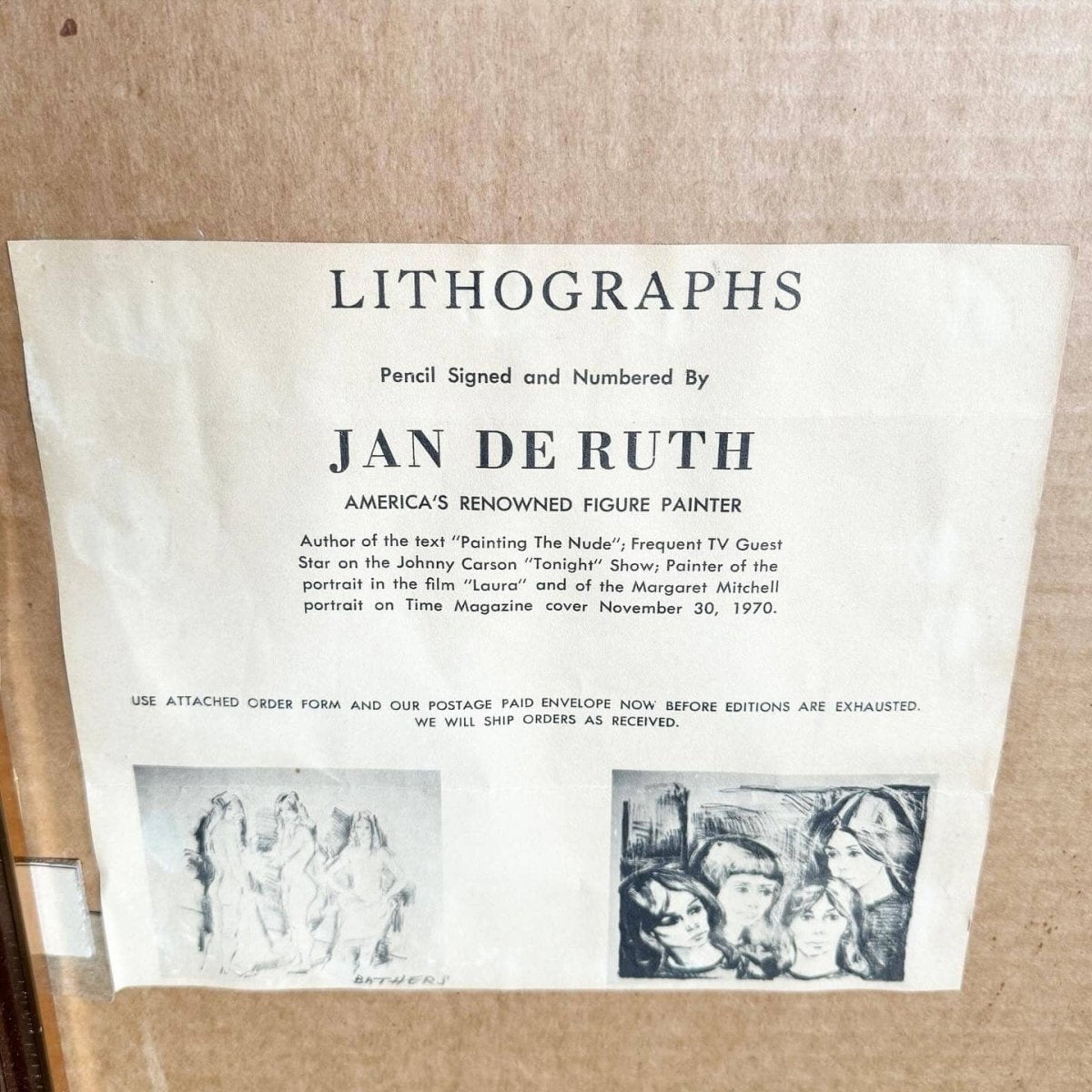 Signed and Numbered Lithograph “Bathers” by Jan De Ruth - Dolphin & Flamingo