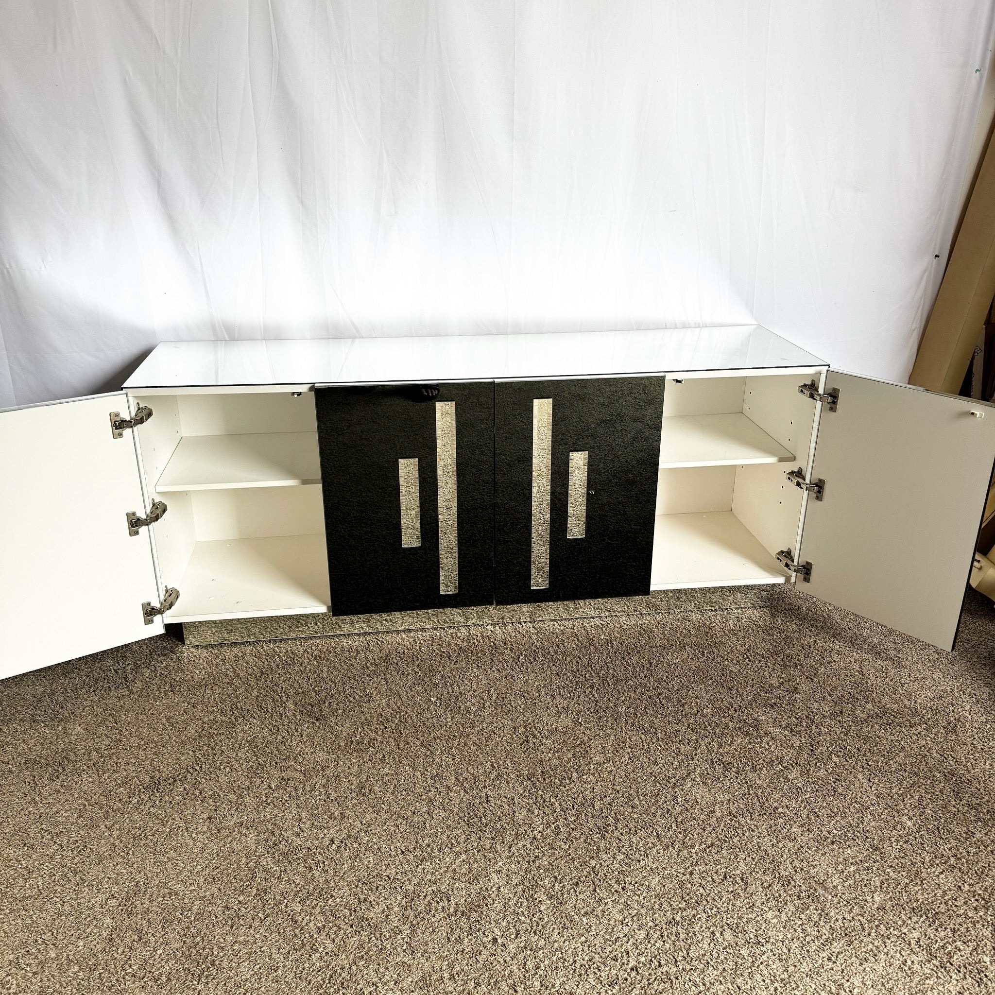 Vintage Art Deco Smoked Mirrored and Mirrored Credenza - Dolphin & Flamingo