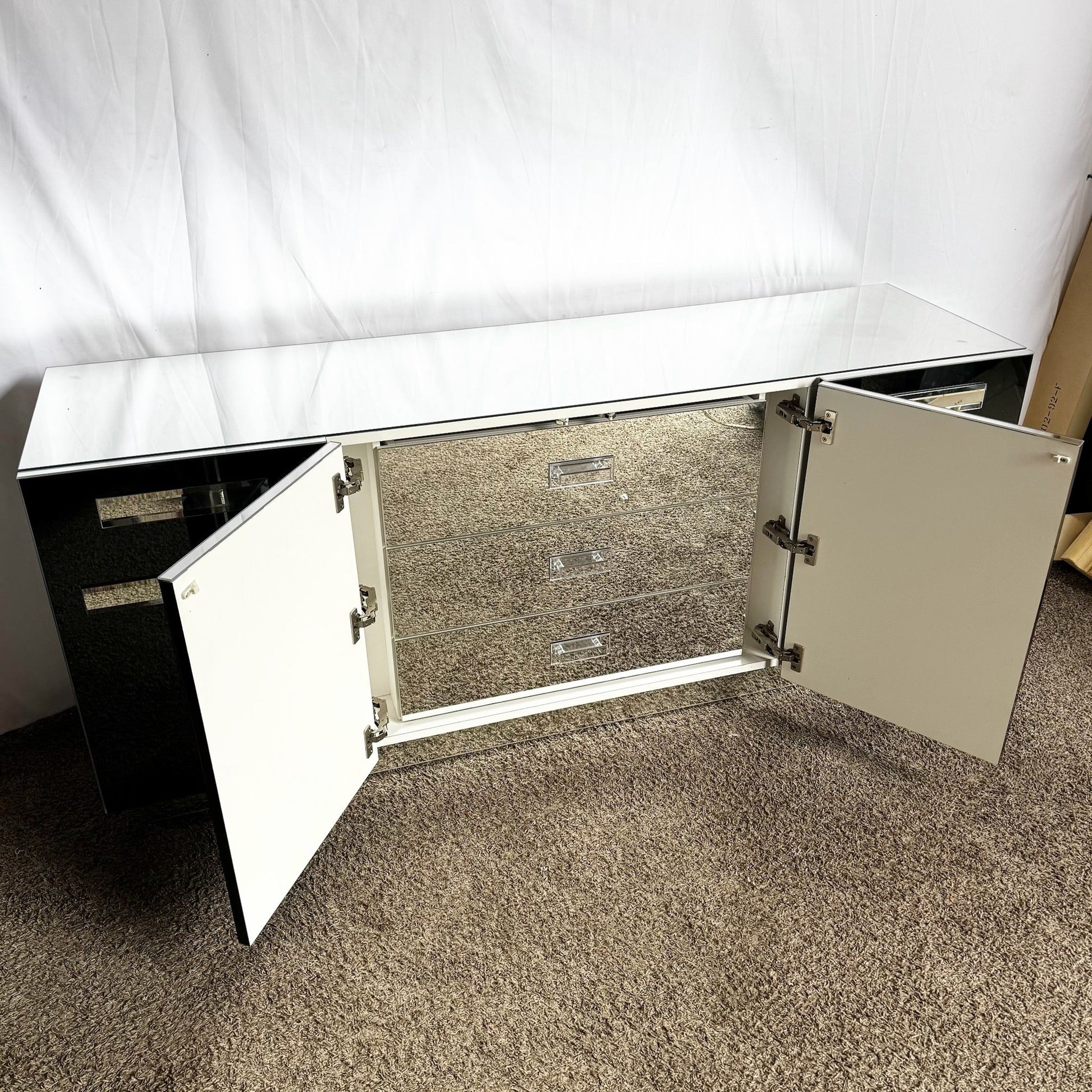Vintage Art Deco Smoked Mirrored and Mirrored Credenza - Dolphin & Flamingo