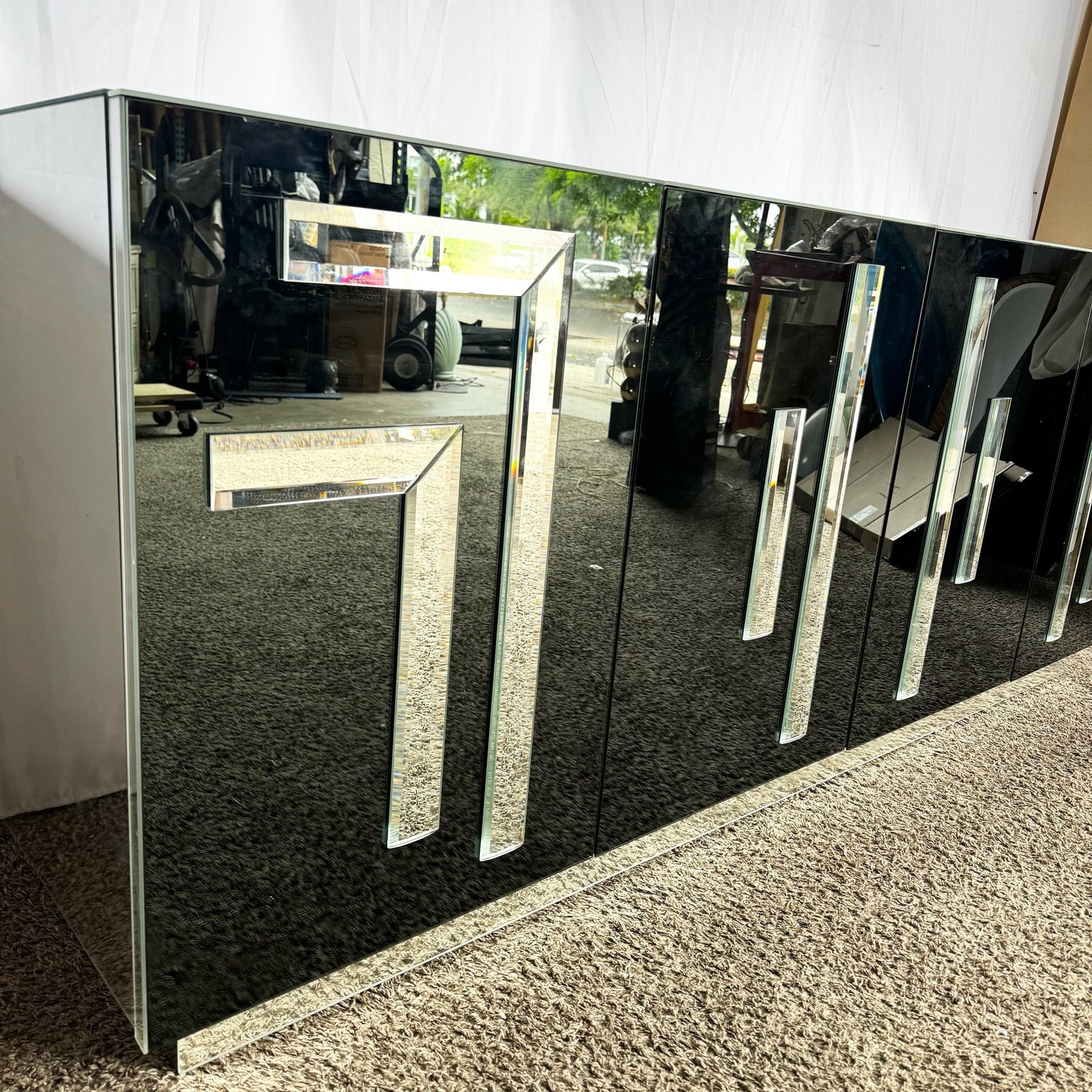Vintage Art Deco Smoked Mirrored and Mirrored Credenza - Dolphin & Flamingo
