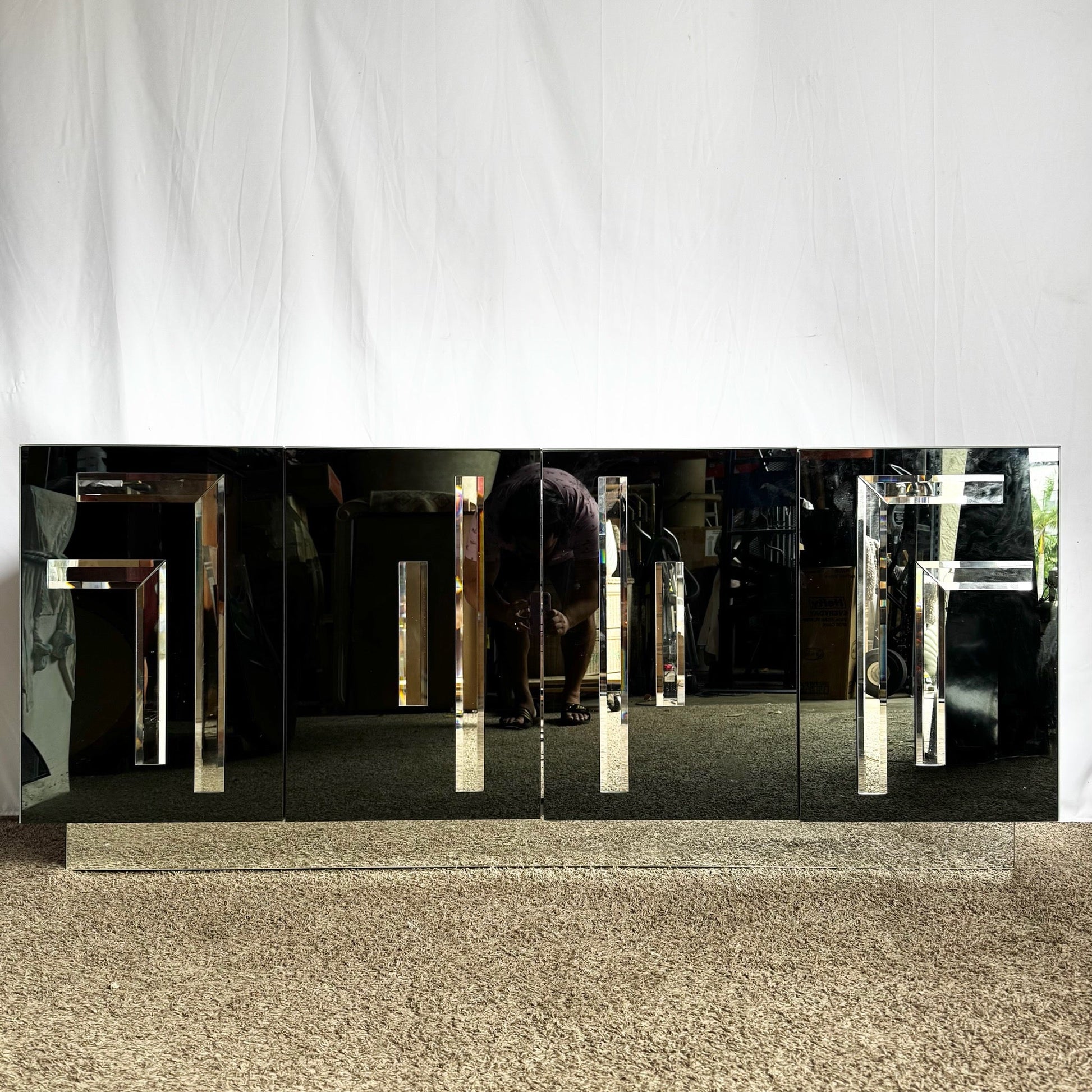 Vintage Art Deco Smoked Mirrored and Mirrored Credenza - Dolphin & Flamingo
