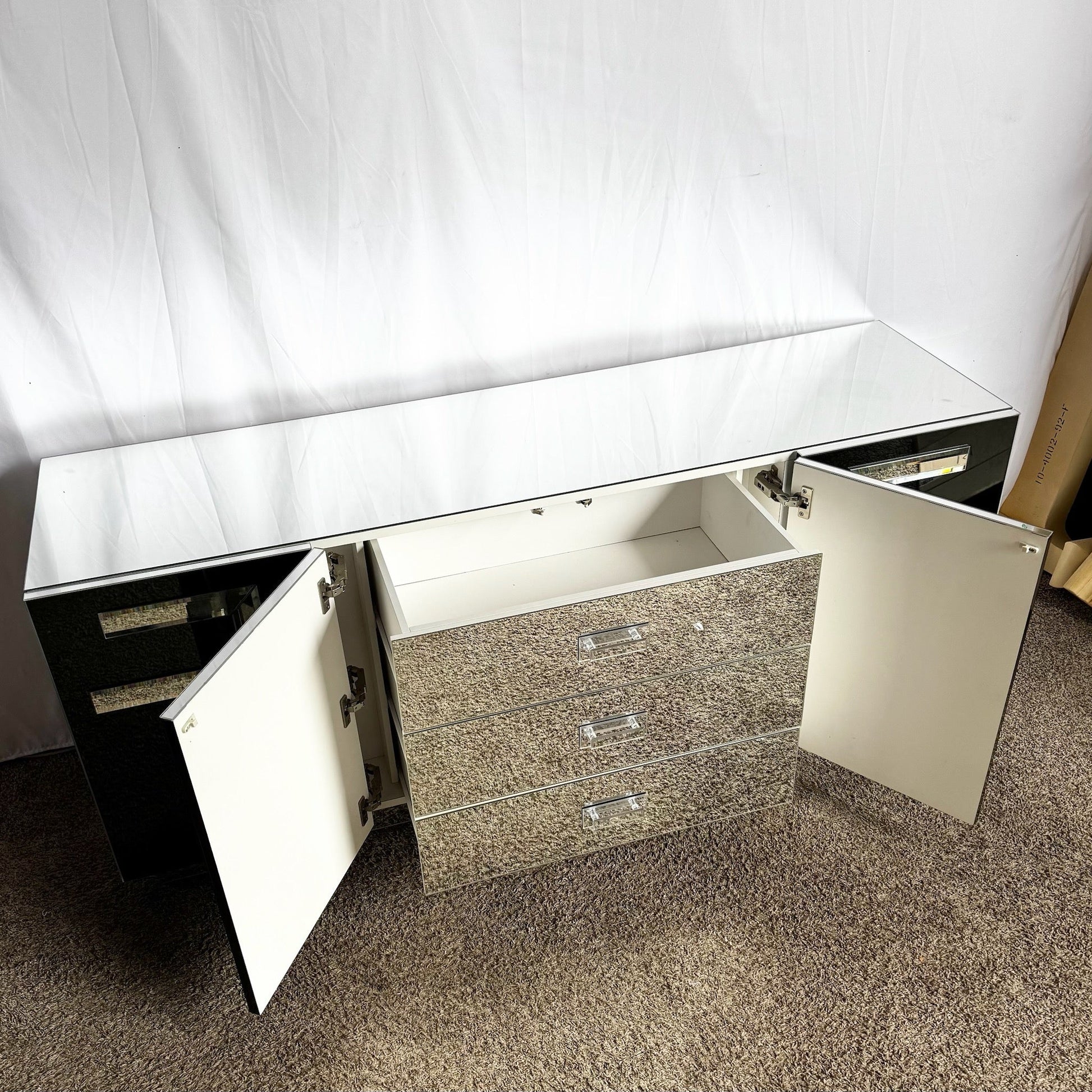Vintage Art Deco Smoked Mirrored and Mirrored Credenza - Dolphin & Flamingo