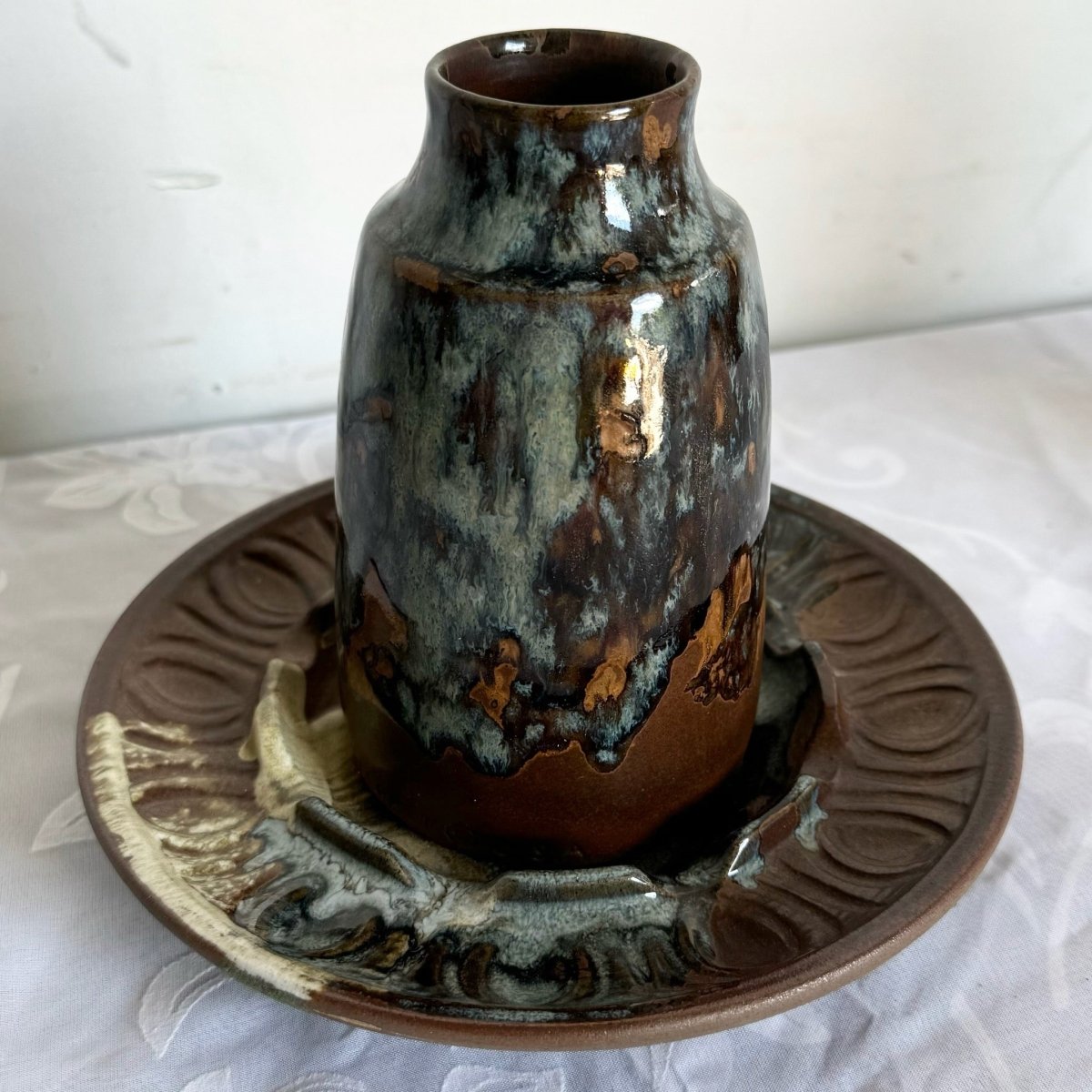 Vintage Ash Tray and Vase by Pottery Craft - 2 Pieces - Dolphin & Flamingo