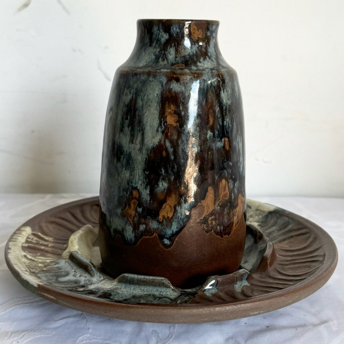 Vintage Ash Tray and Vase by Pottery Craft - 2 Pieces - Dolphin & Flamingo