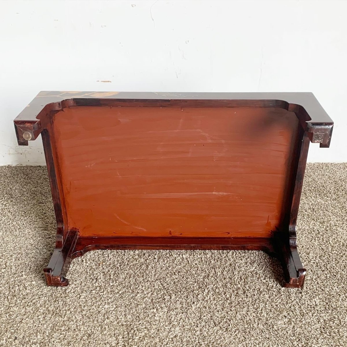 Vintage Asian Wooden Inlaid Asian Prayer Table - Dolphin & Flamingo