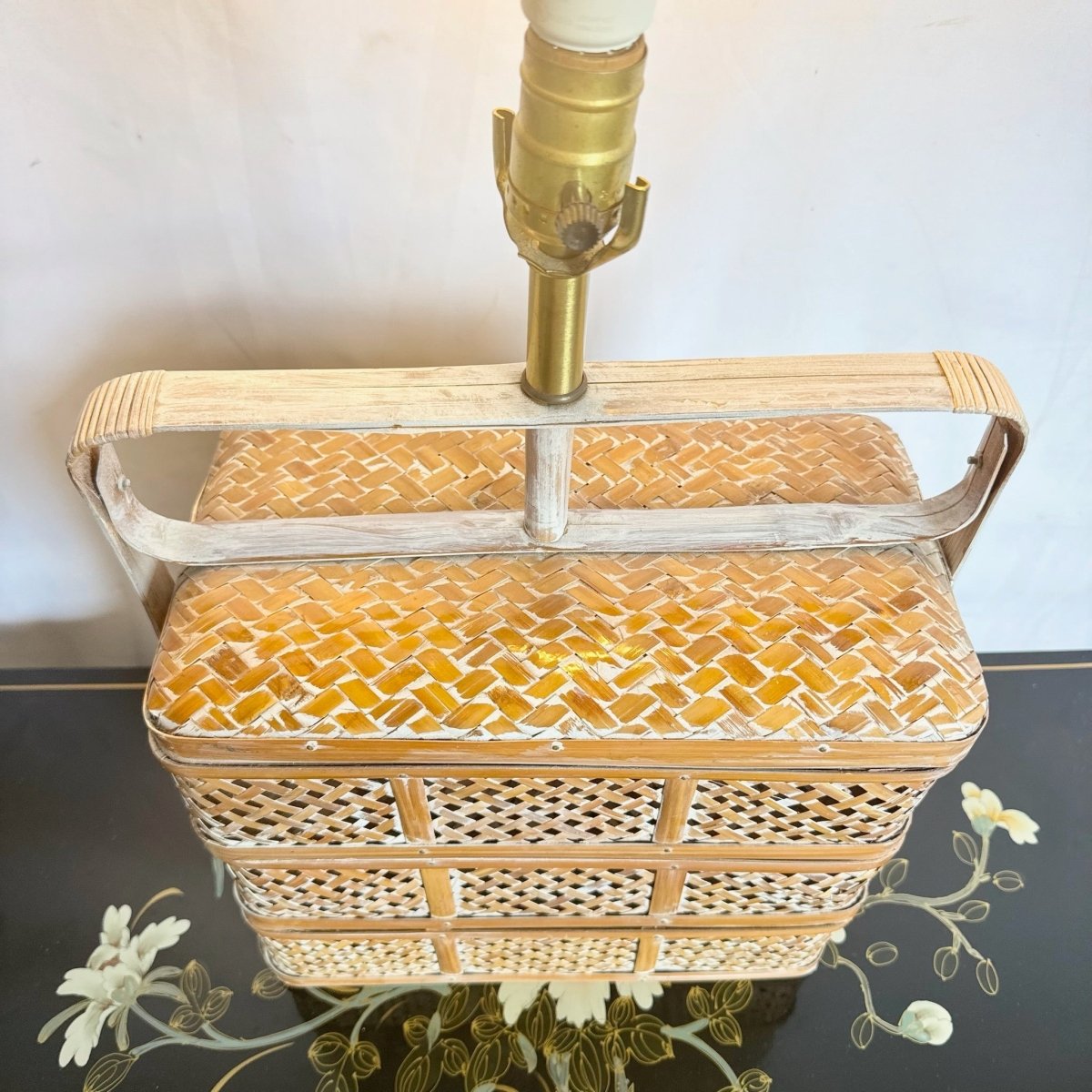 Vintage Asian Woven Basket Basket Table Lamp - Dolphin & Flamingo