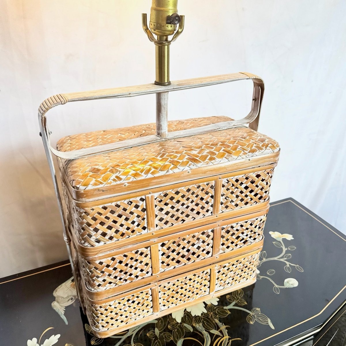 Vintage Asian Woven Basket Basket Table Lamp - Dolphin & Flamingo