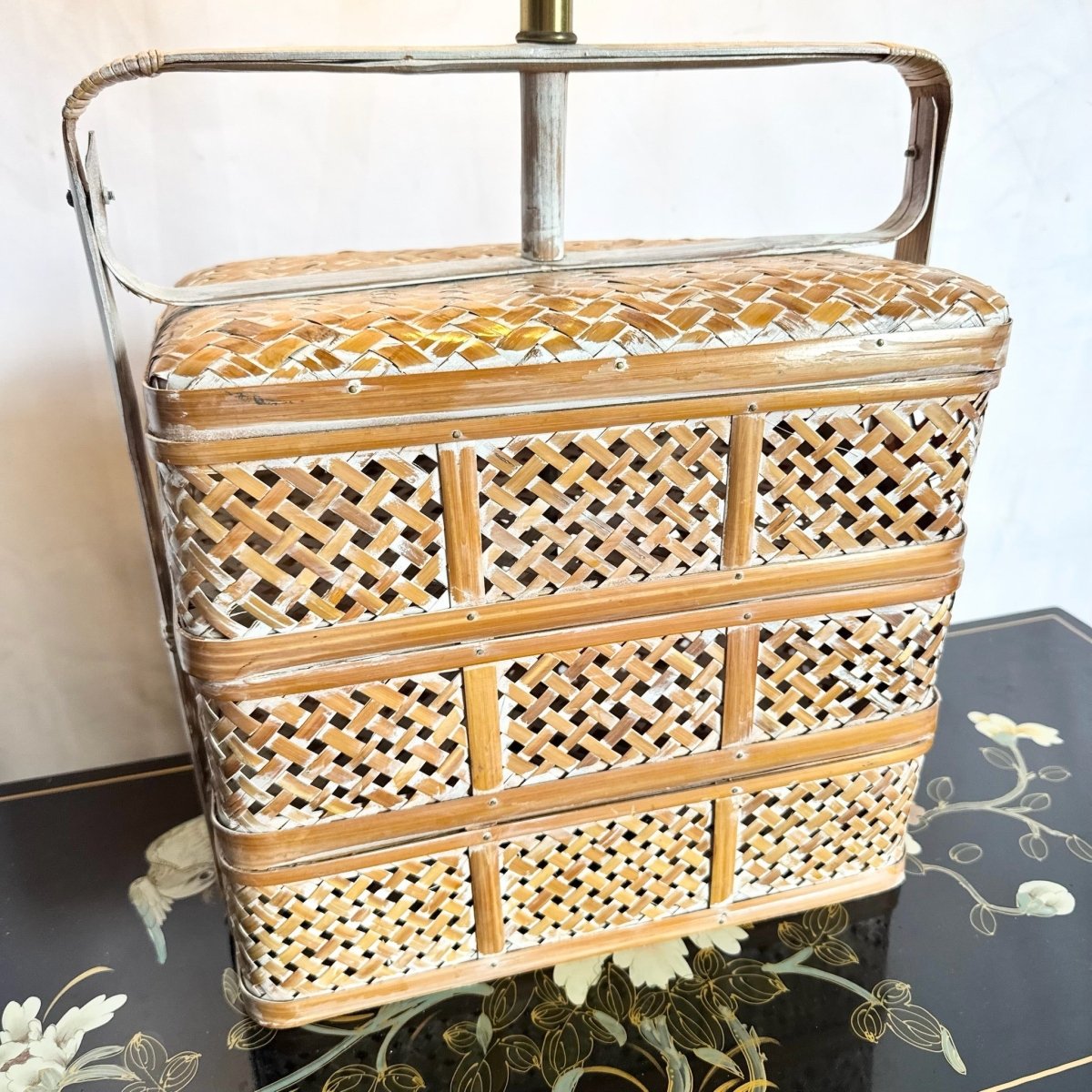 Vintage Asian Woven Basket Basket Table Lamp - Dolphin & Flamingo