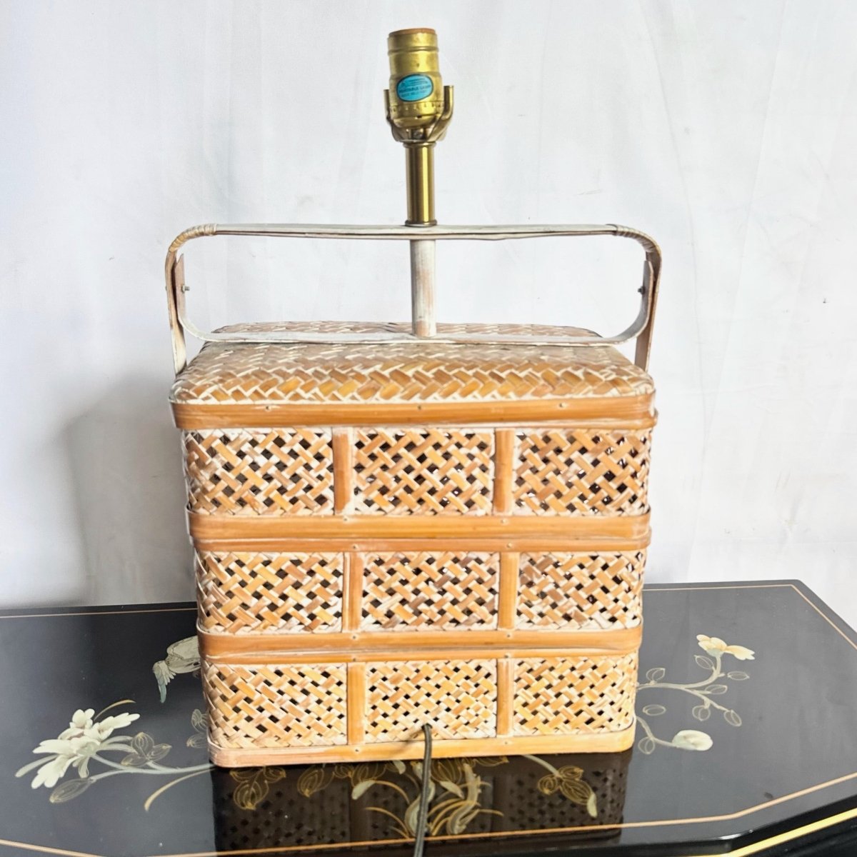 Vintage Asian Woven Basket Basket Table Lamp - Dolphin & Flamingo