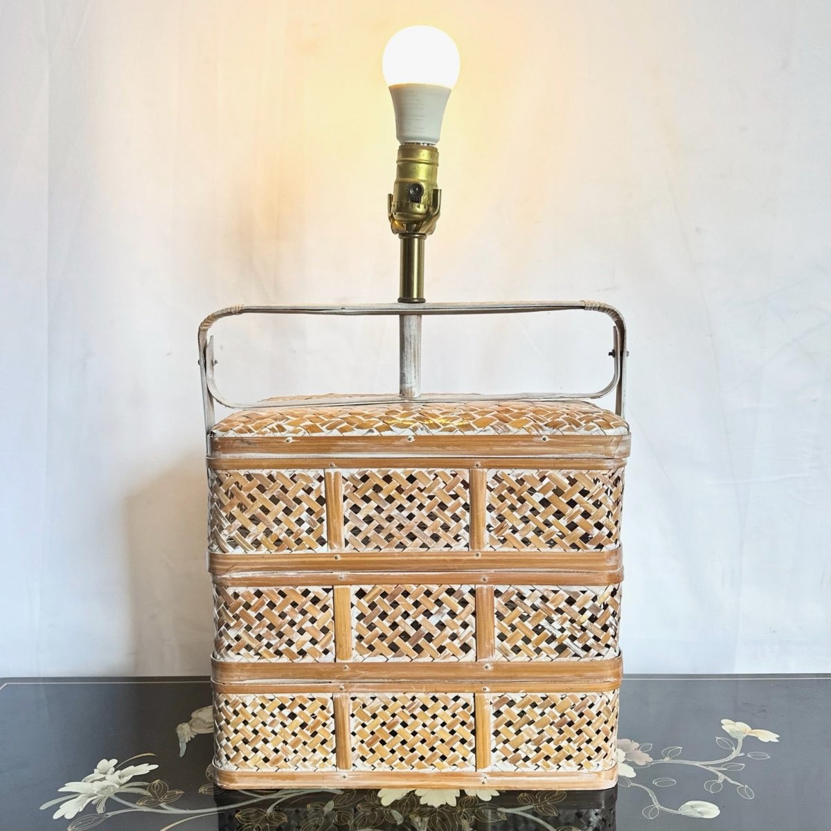 Vintage Asian Woven Basket Basket Table Lamp - Dolphin & Flamingo