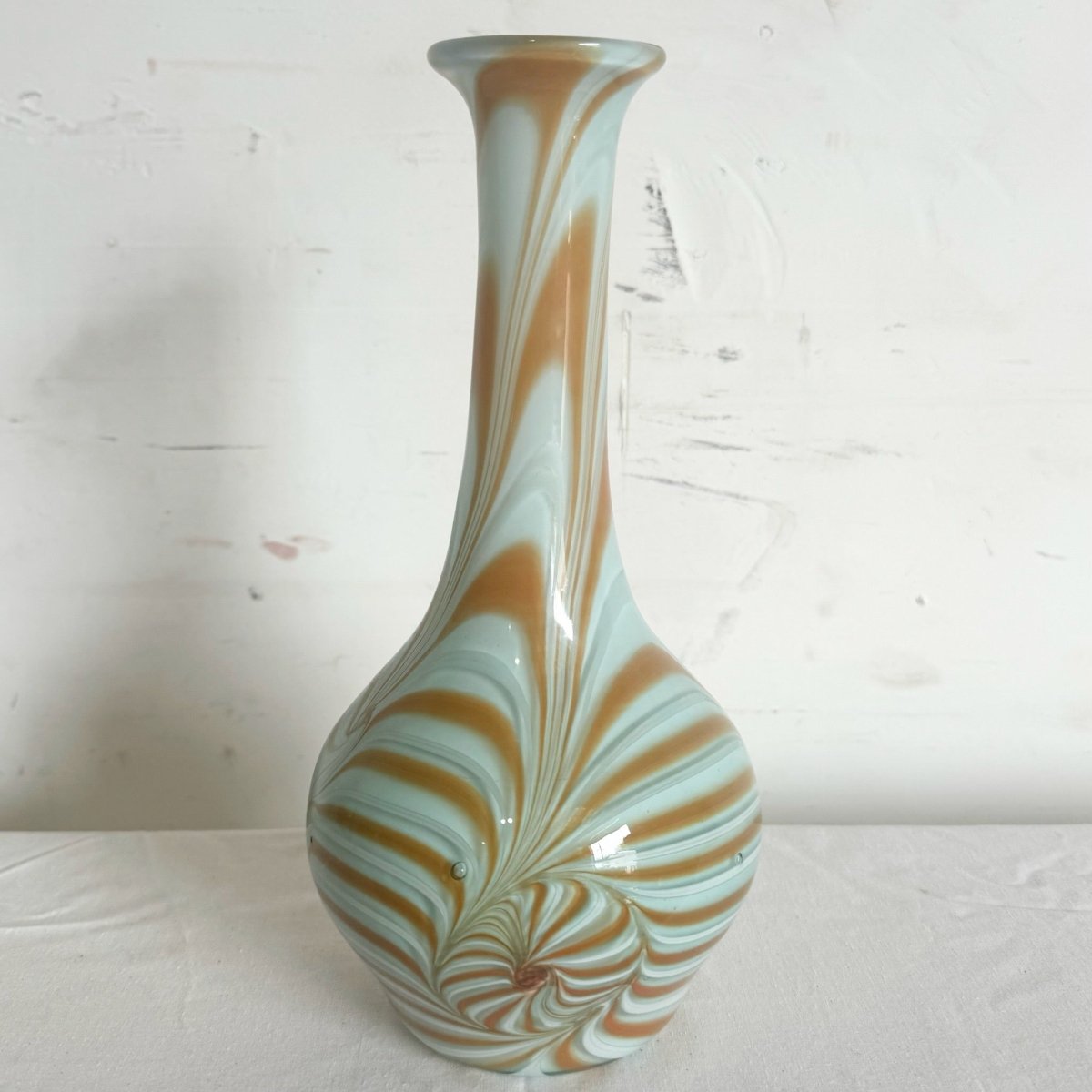 Vintage Blue and Caramel Swirl Blown Glass Vase - Dolphin & Flamingo