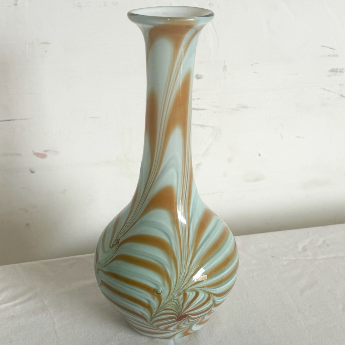 Vintage Blue and Caramel Swirl Blown Glass Vase - Dolphin & Flamingo