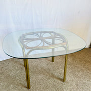 Vintage Boho Gold and Rattan Glass Top Dining Table - Dolphin & Flamingo