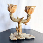 Vintage Carved Green Onyx Candelabra/Candle Holder - Dolphin & Flamingo