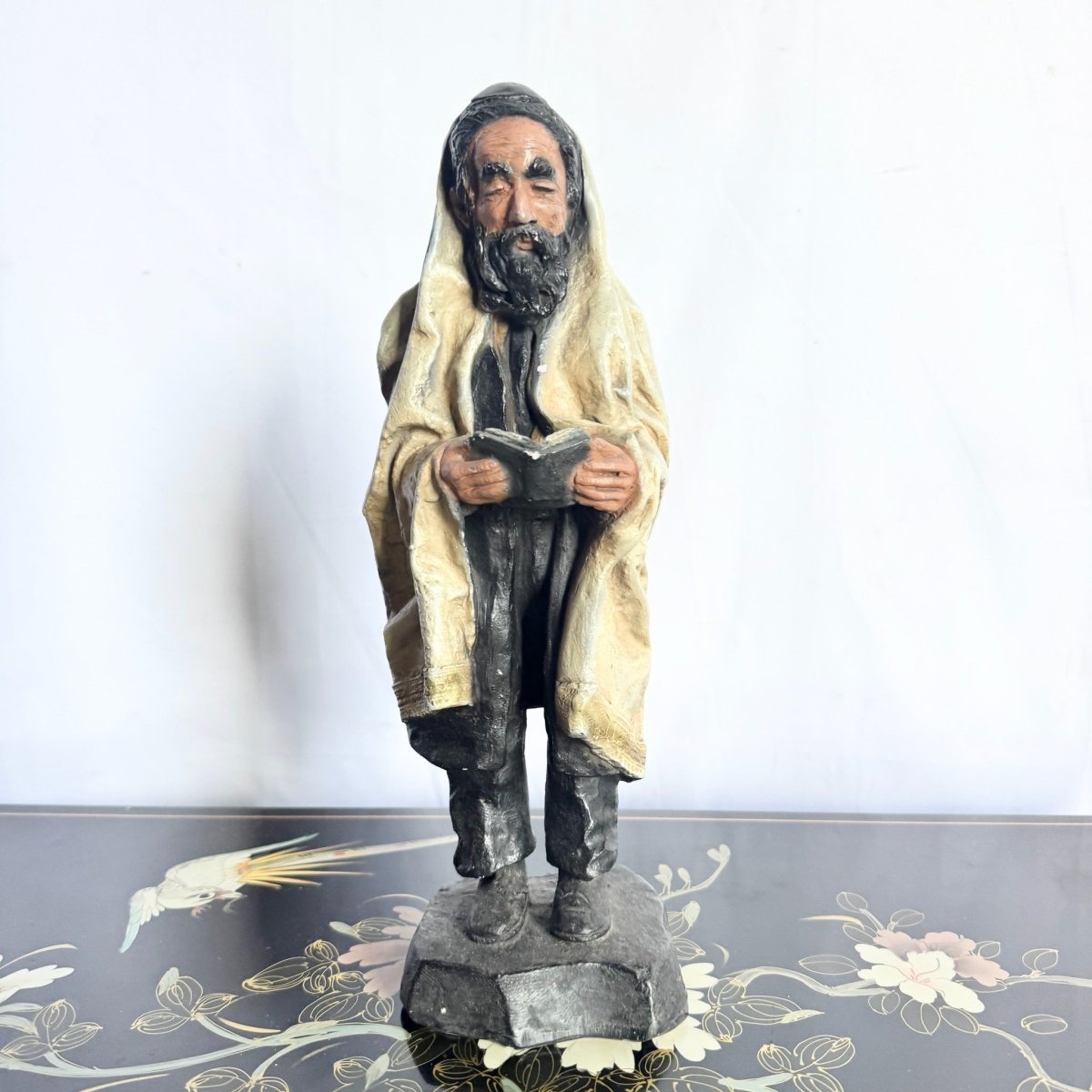 Vintage Chalkware Sculpture by David Klass for Austin Productions of Davening Rabbi/Ruv - Dolphin & Flamingo