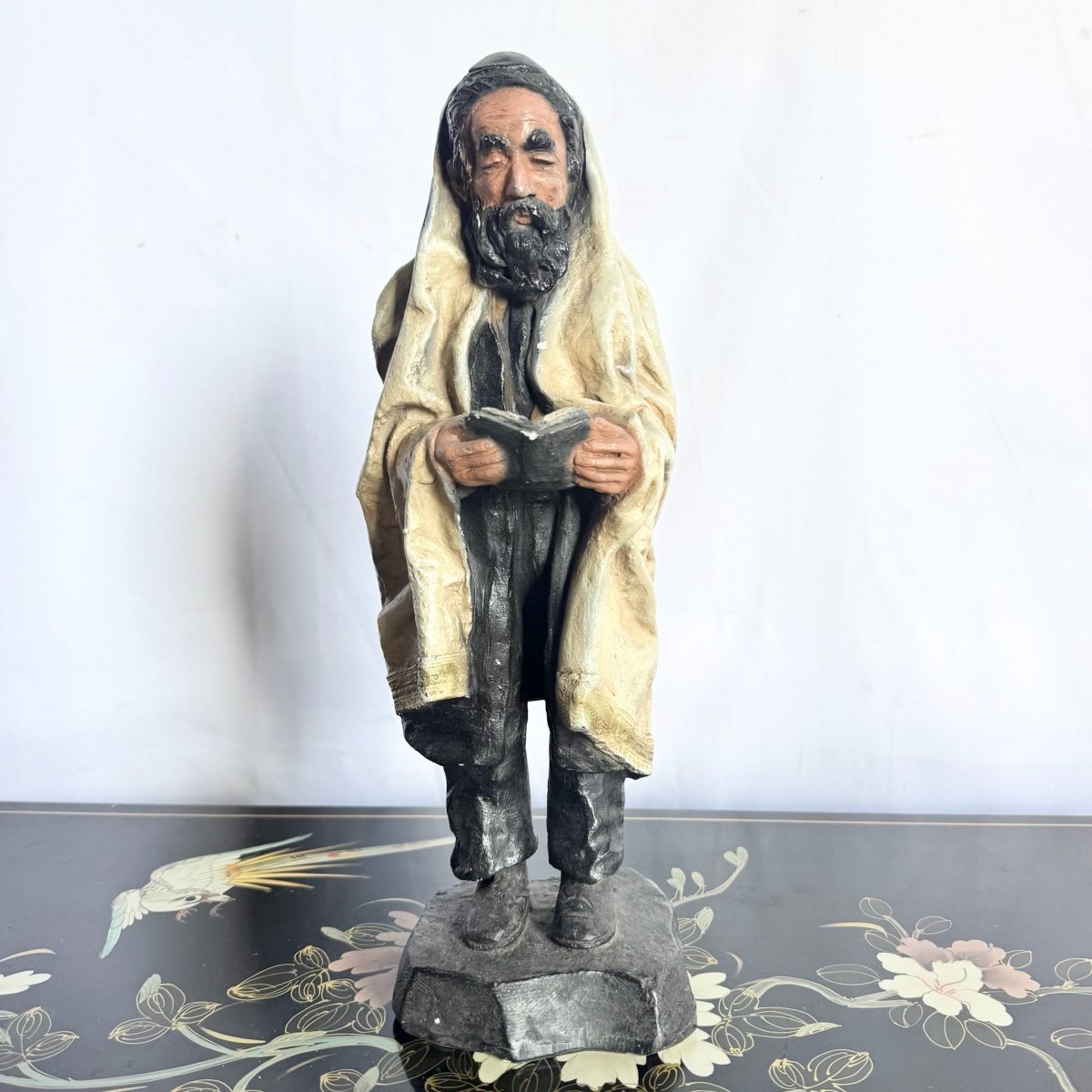 Vintage Chalkware Sculpture by David Klass for Austin Productions of Davening Rabbi/Ruv - Dolphin & Flamingo