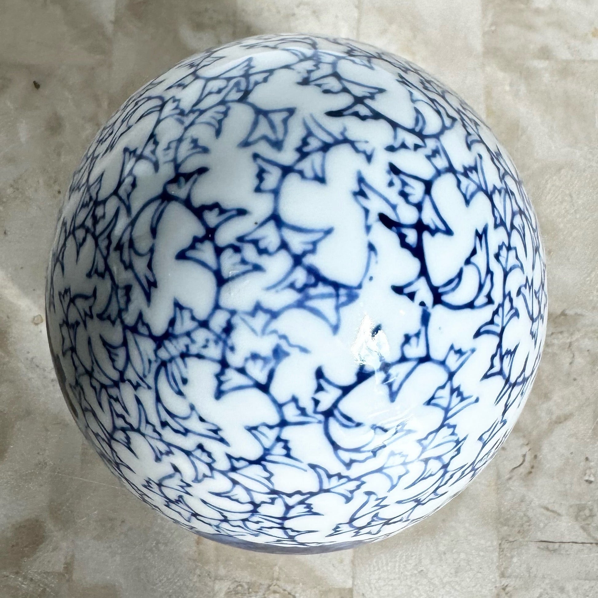 Vintage Chinese Blue and White Porcelain Egg - Dolphin & Flamingo