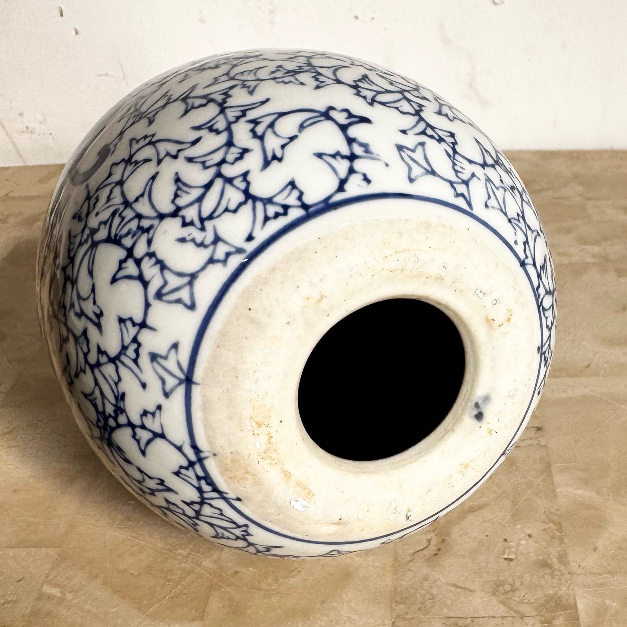 Vintage Chinese Blue and White Porcelain Egg - Dolphin & Flamingo