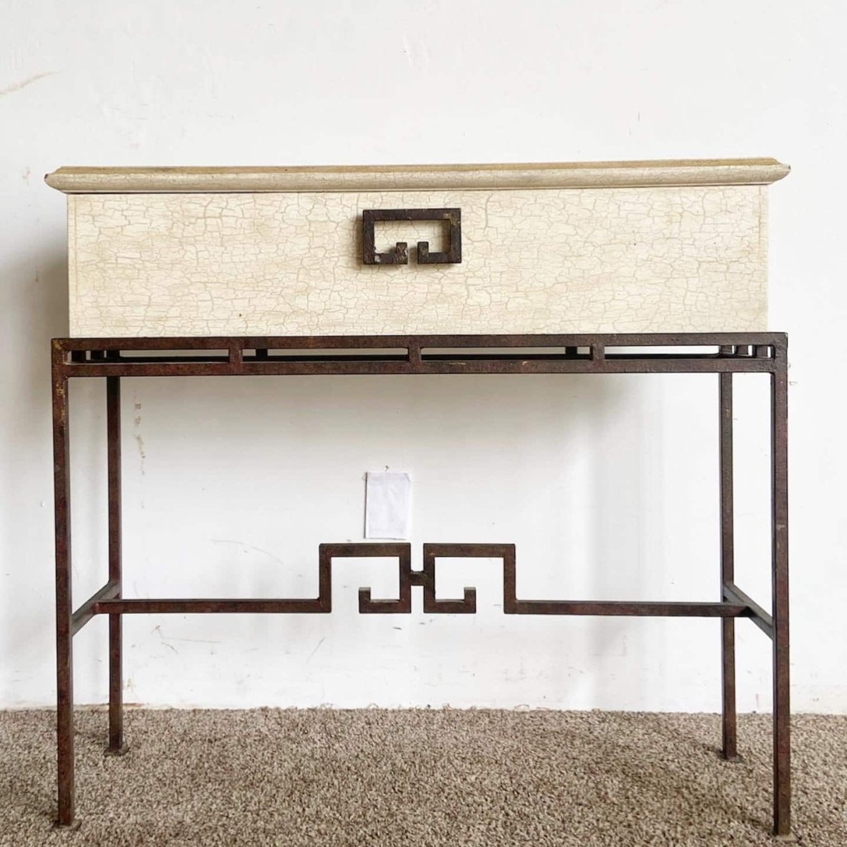 Vintage Chinoiserie Console Table/Storage Chest - Dolphin & Flamingo
