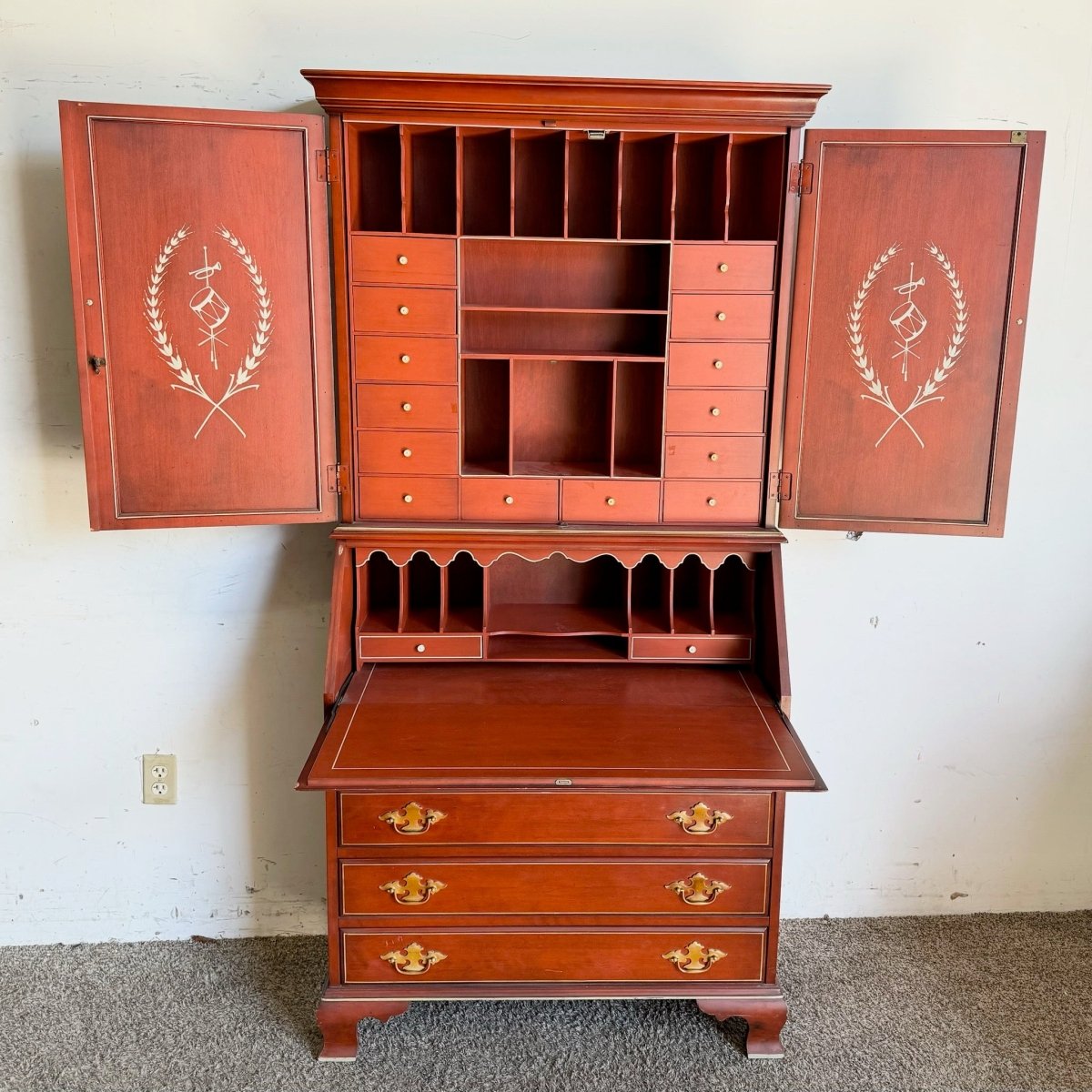 Vintage Georgian Red Secretary Desk - Dolphin & Flamingo