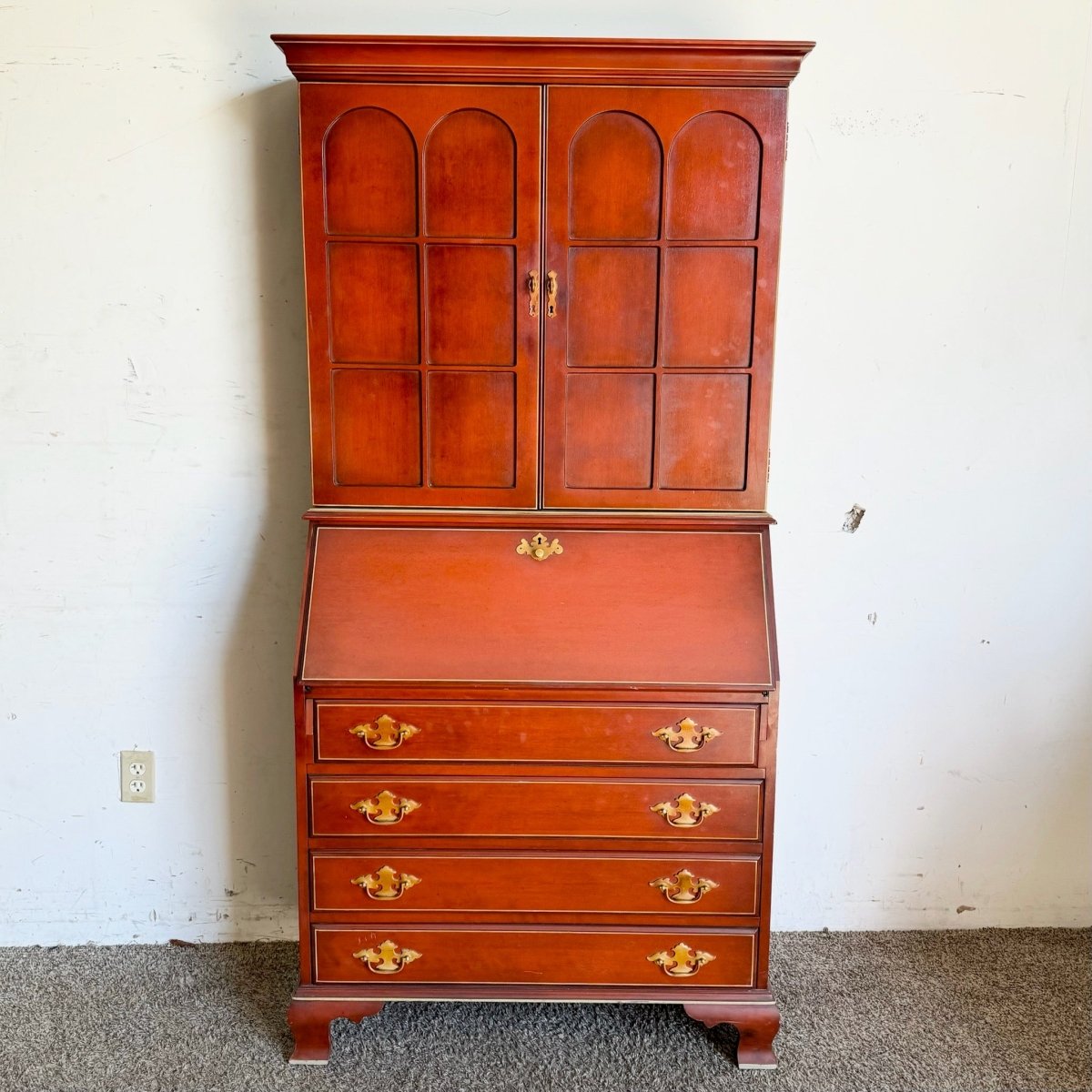 Vintage Georgian Red Secretary Desk - Dolphin & Flamingo