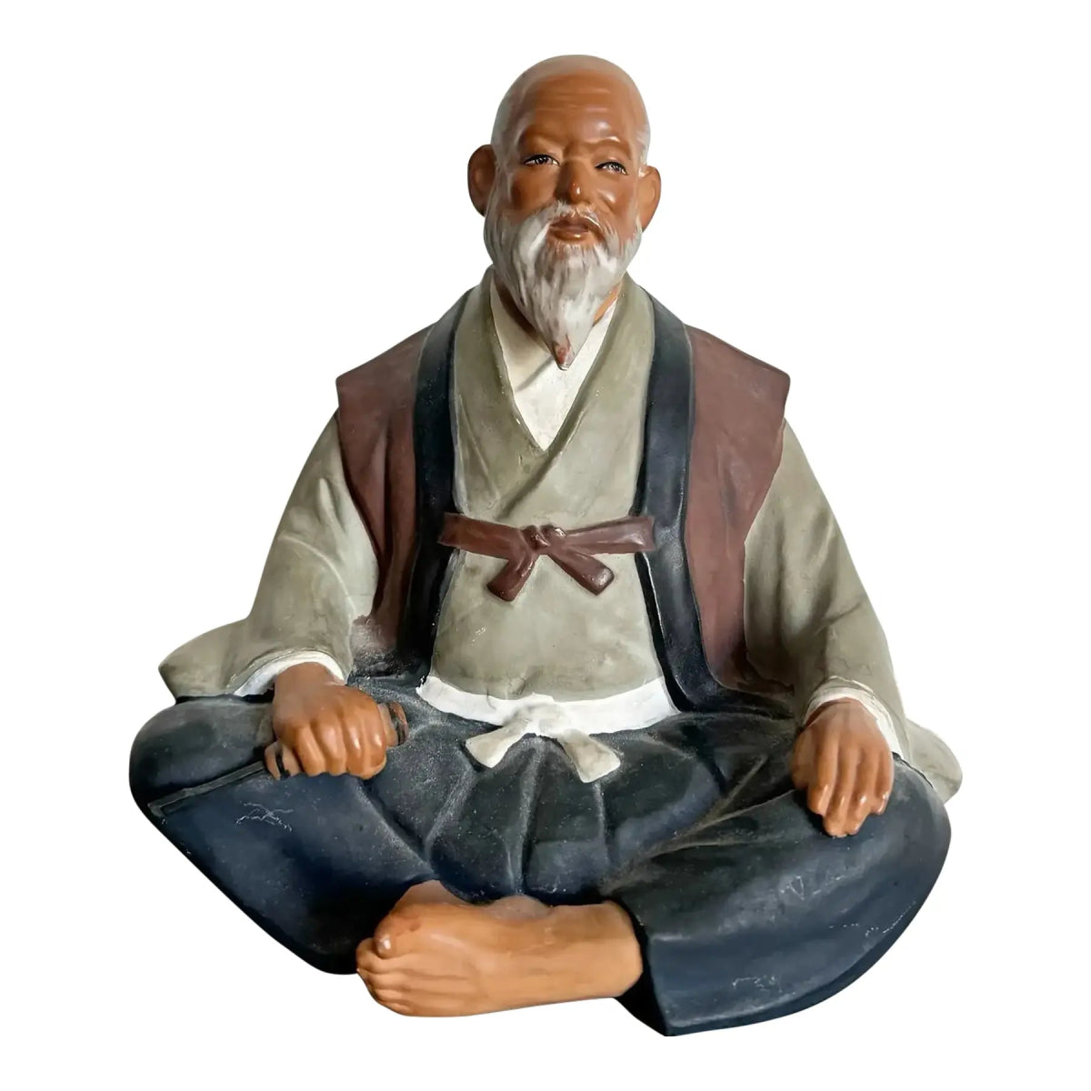 Vintage Hakata Mimasu Traditional Japanese Clay Doll Old Man - Dolphin & Flamingo