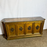 Vintage Hollywood Regency Pained Gold Credenza/Sideboard - Dolphin & Flamingo
