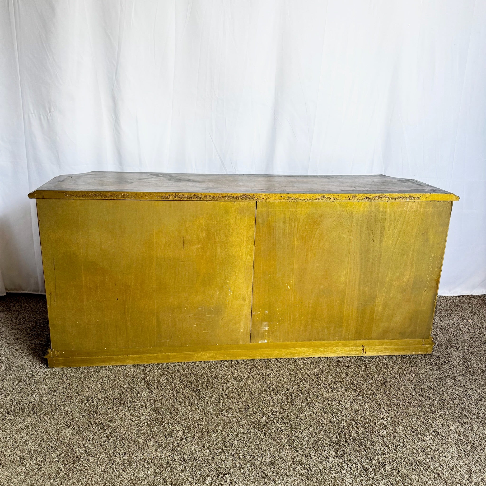 Vintage Hollywood Regency Pained Gold Credenza/Sideboard - Dolphin & Flamingo