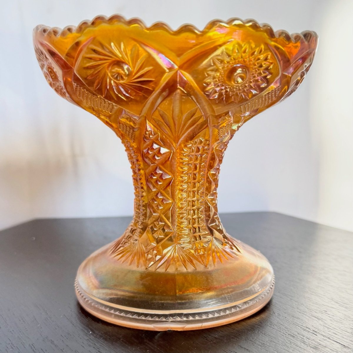 Vintage Imperial Marigold Carnival Glass Candy Dish - Dolphin & Flamingo