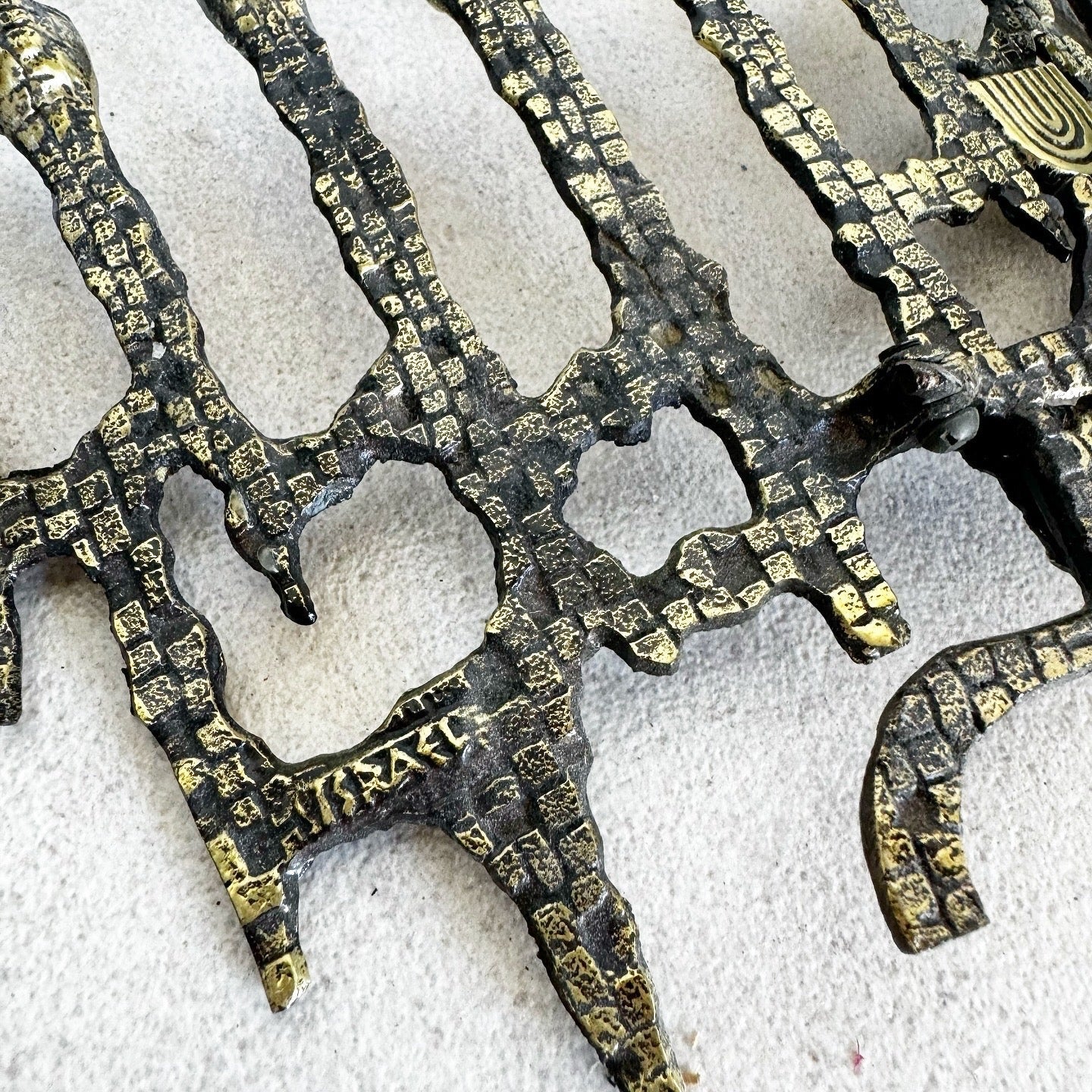 Vintage Israeli Brutalist Brass Menorah/Chanukia - Dolphin & Flamingo