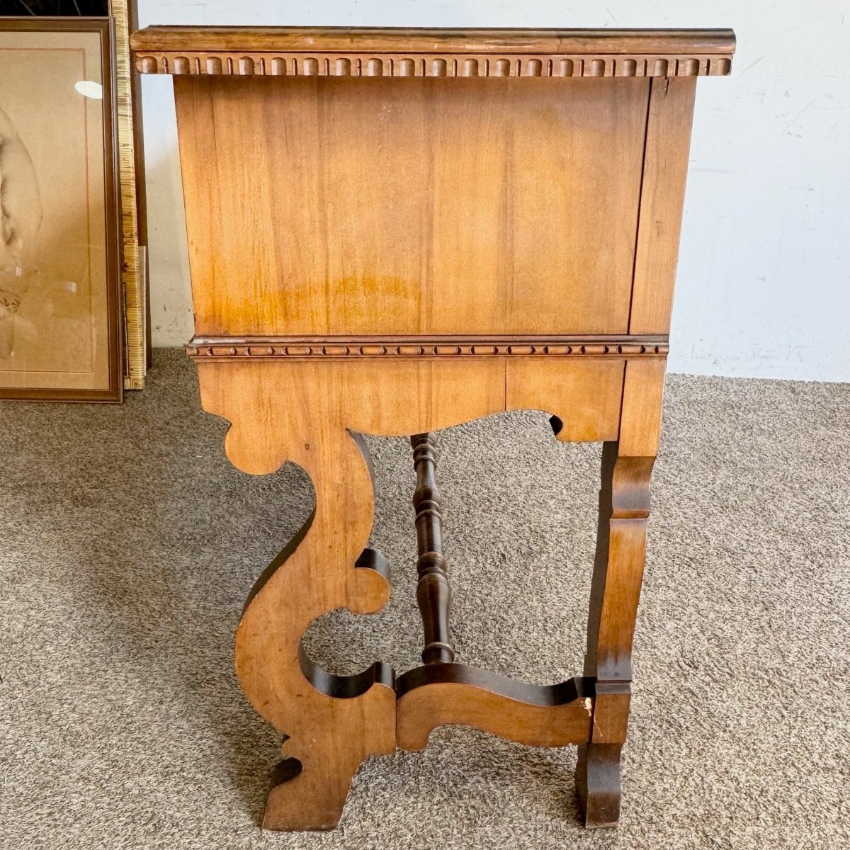 Vintage Jacobean Style Burl and Walnut Server/Sideboard - Dolphin & Flamingo
