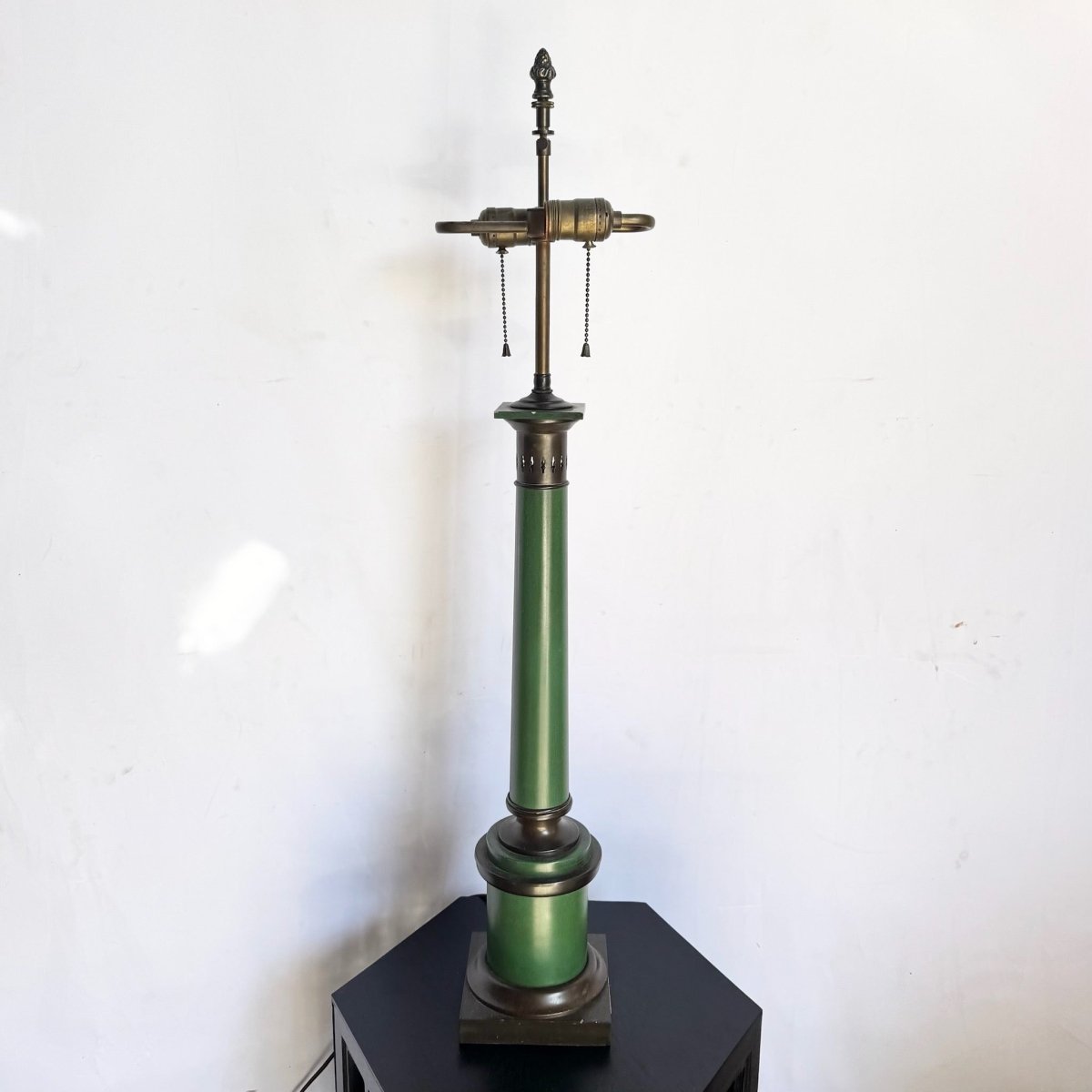 Vintage Mid Century Green and Brass Table Lamp - Dolphin & Flamingo