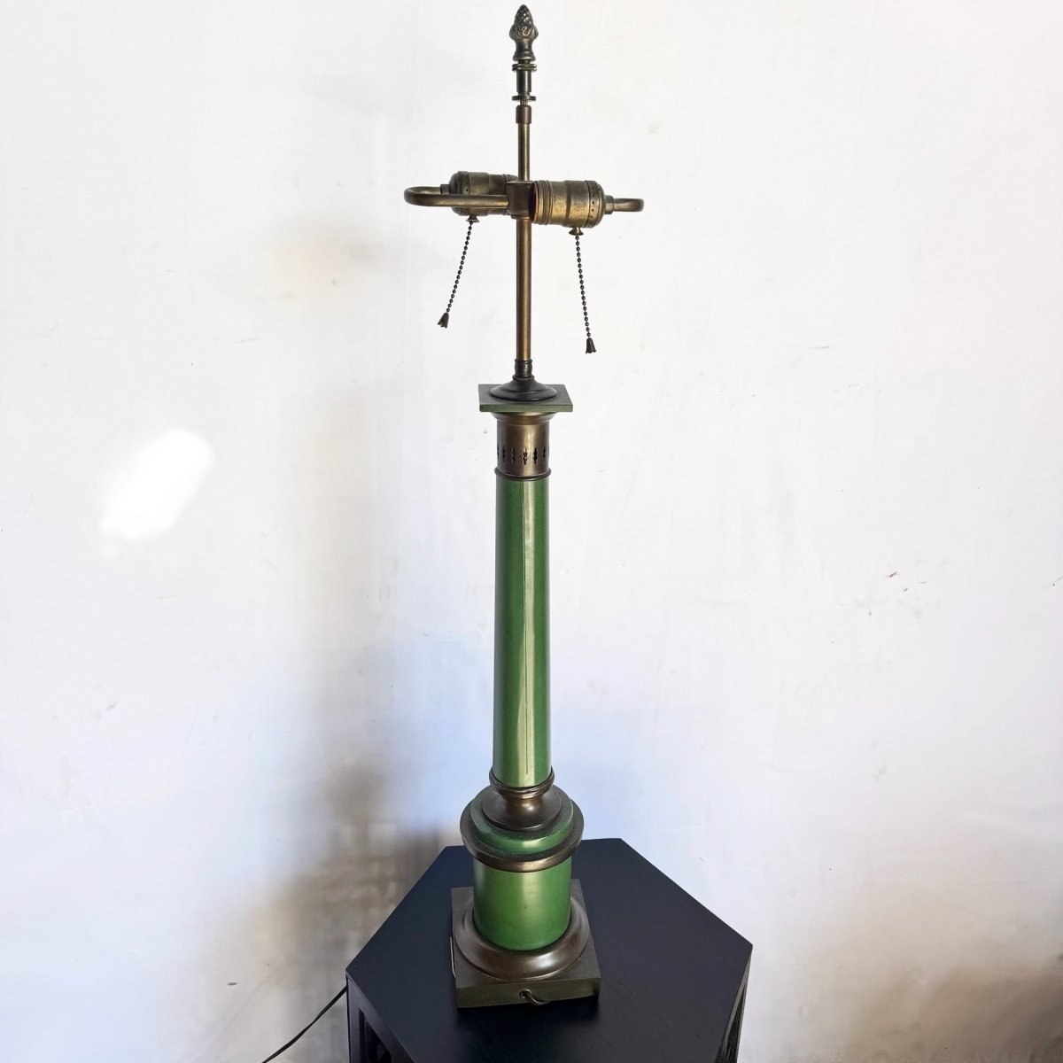 Vintage Mid Century Green and Brass Table Lamp - Dolphin & Flamingo