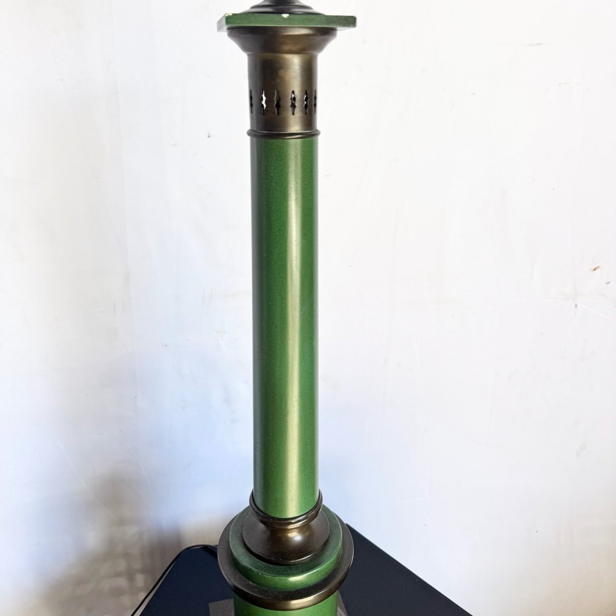 Vintage Mid Century Green and Brass Table Lamp - Dolphin & Flamingo