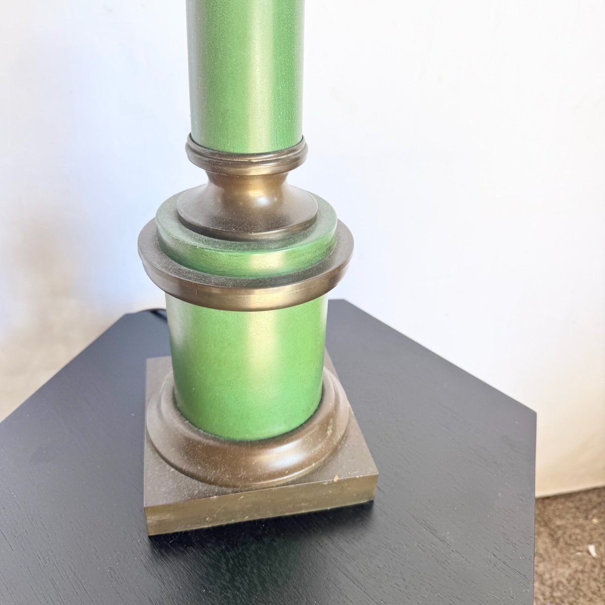 Vintage Mid Century Green and Brass Table Lamp - Dolphin & Flamingo