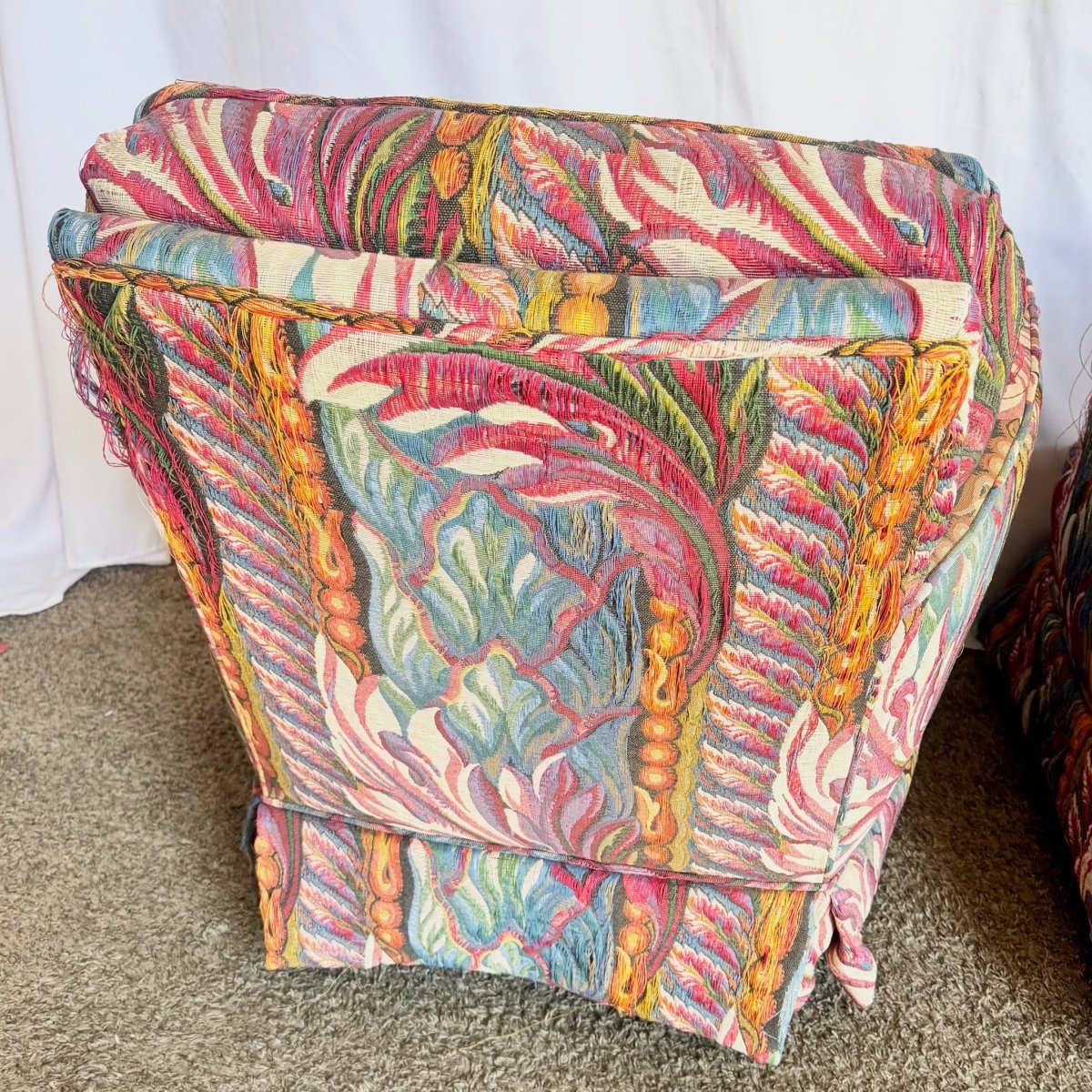 Vintage Needlepoint Swivel Rocking Lounge Chairs - A Pair - Dolphin & Flamingo