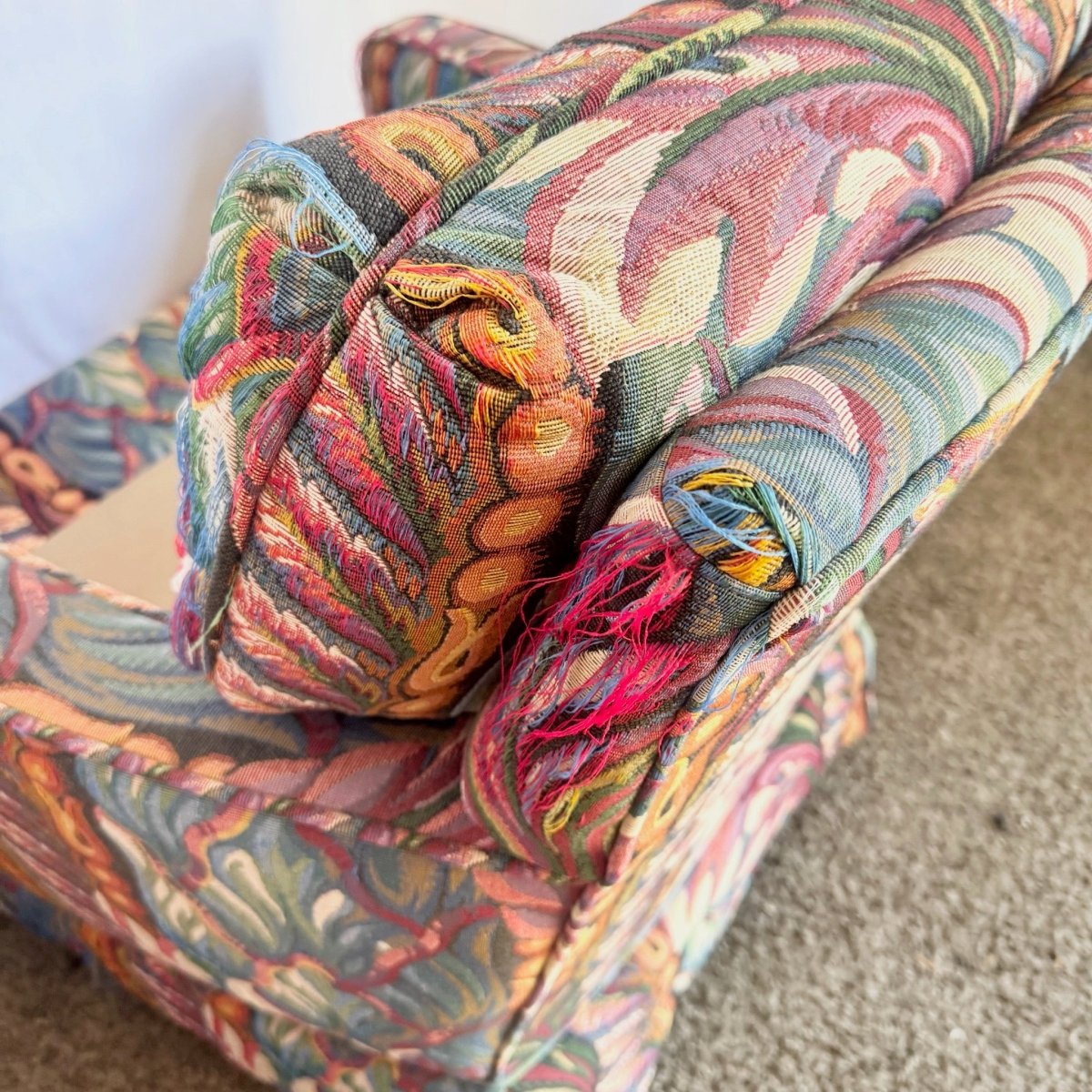 Vintage Needlepoint Swivel Rocking Lounge Chairs - A Pair - Dolphin & Flamingo