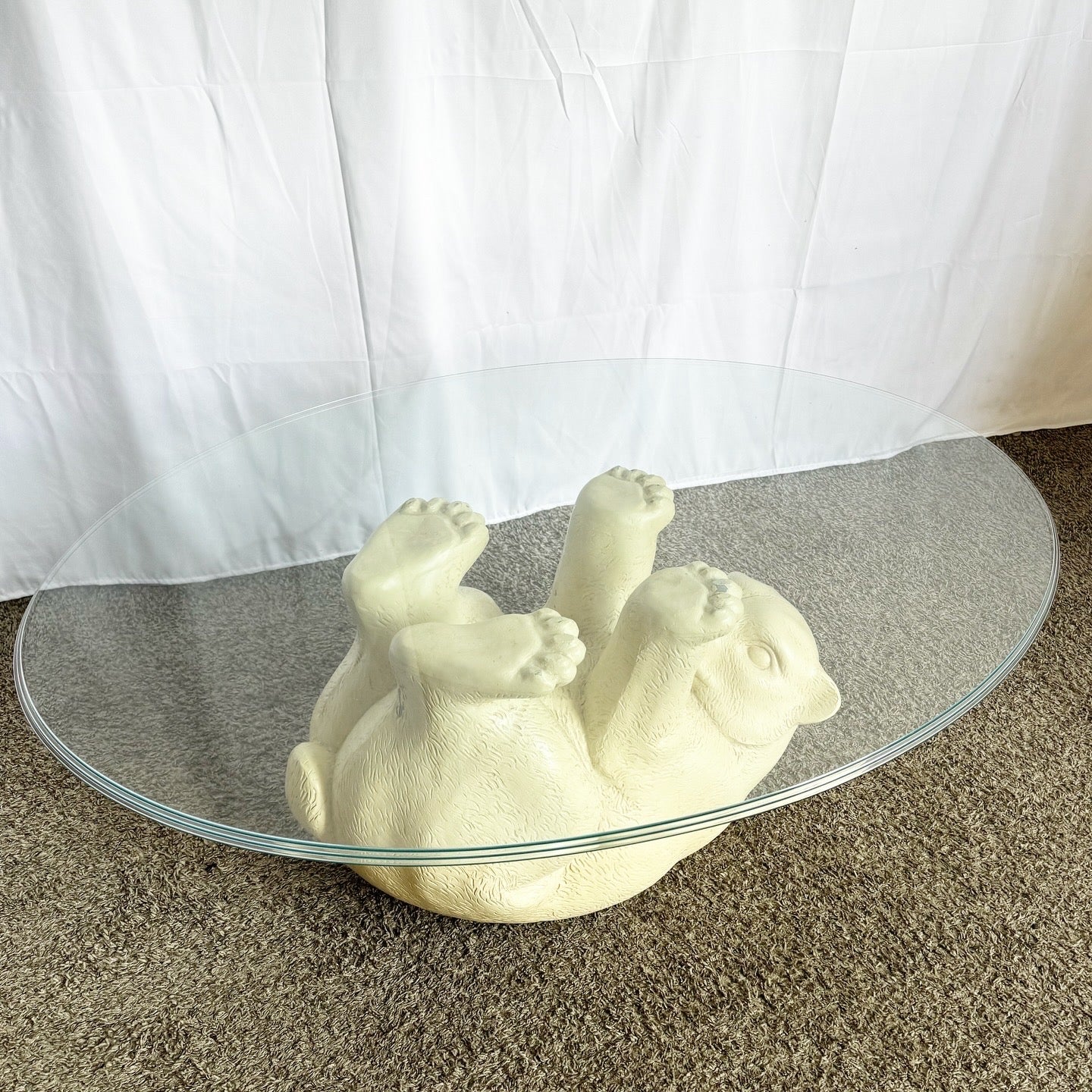 Vintage Polar Bear Oval Glass Top Coffee Table by Lane - Dolphin & Flamingo