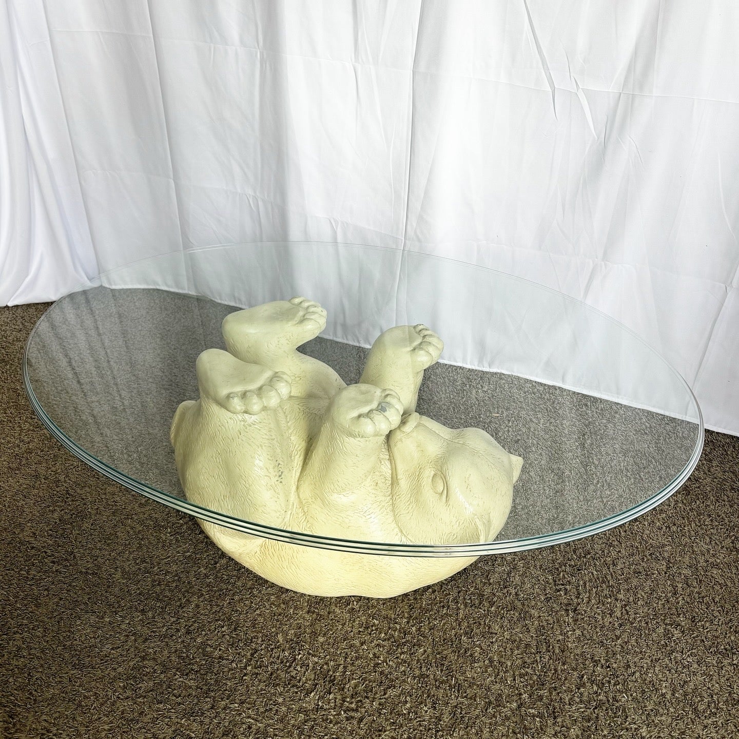 Vintage Polar Bear Oval Glass Top Coffee Table by Lane - Dolphin & Flamingo